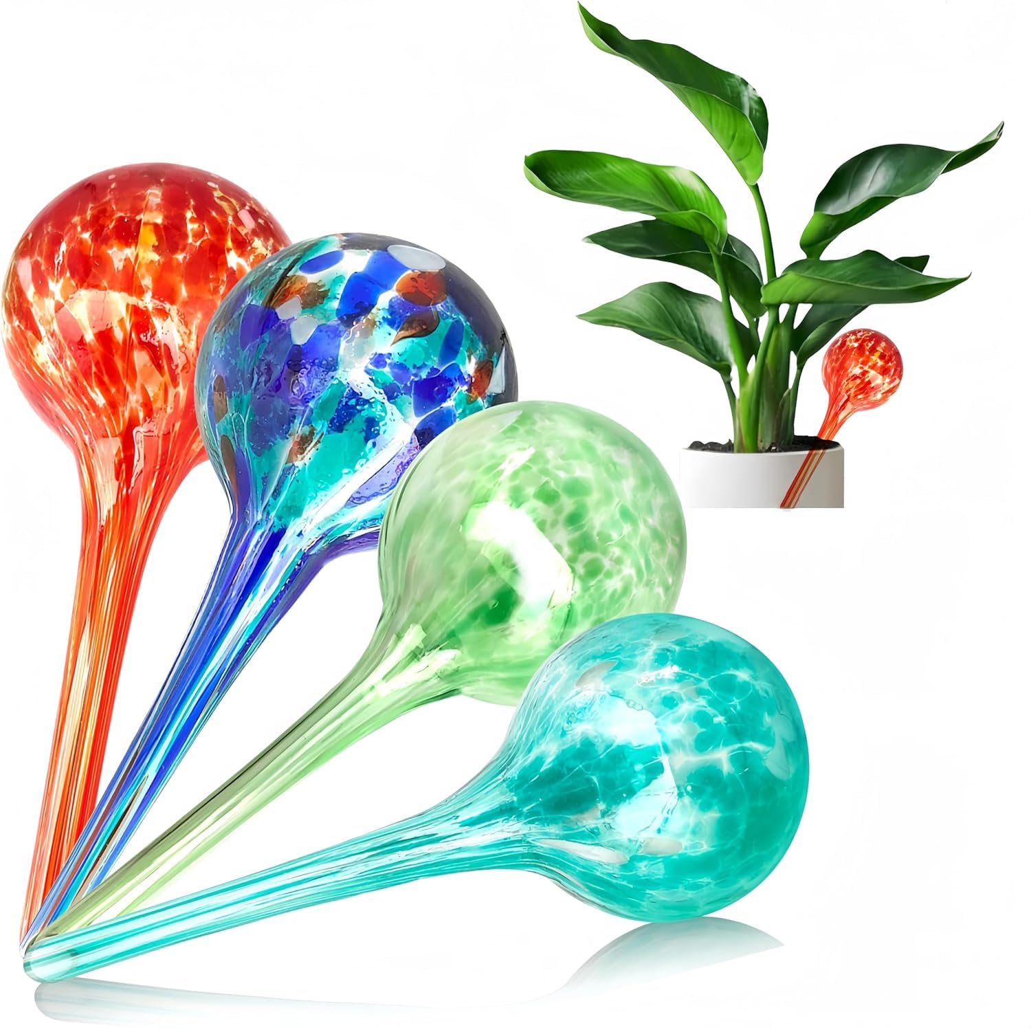 Rayyan Plant Self Watering Globes Colorfules - Set of 4 Pcs, Plant Watering Devices, Self Watering Planter Insert, Watering Globes for Indoor Plants, Watering Bulbs for Indoor & Outdoor Plants