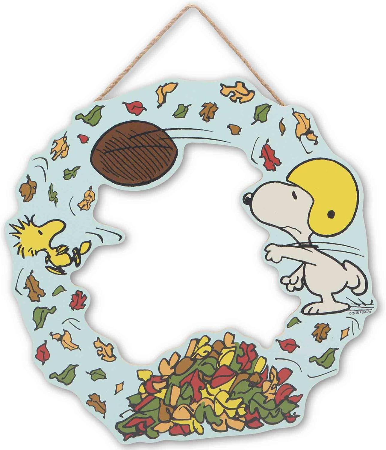 Peanuts Snoopy Fall Football Wreath Hanging Wood Wall Decor - Fun Snoopy and Woodstock Autumn Decoration for Home