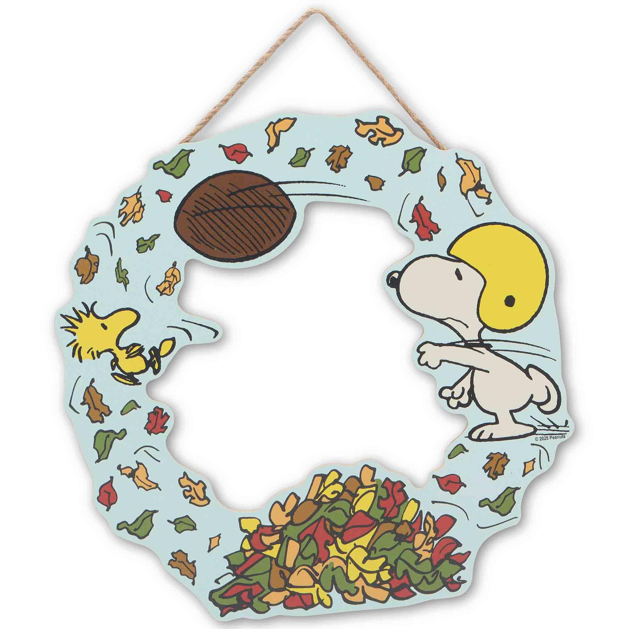 Peanuts Snoopy Fall Football Wreath Hanging Wood Wall Decor โ image 1