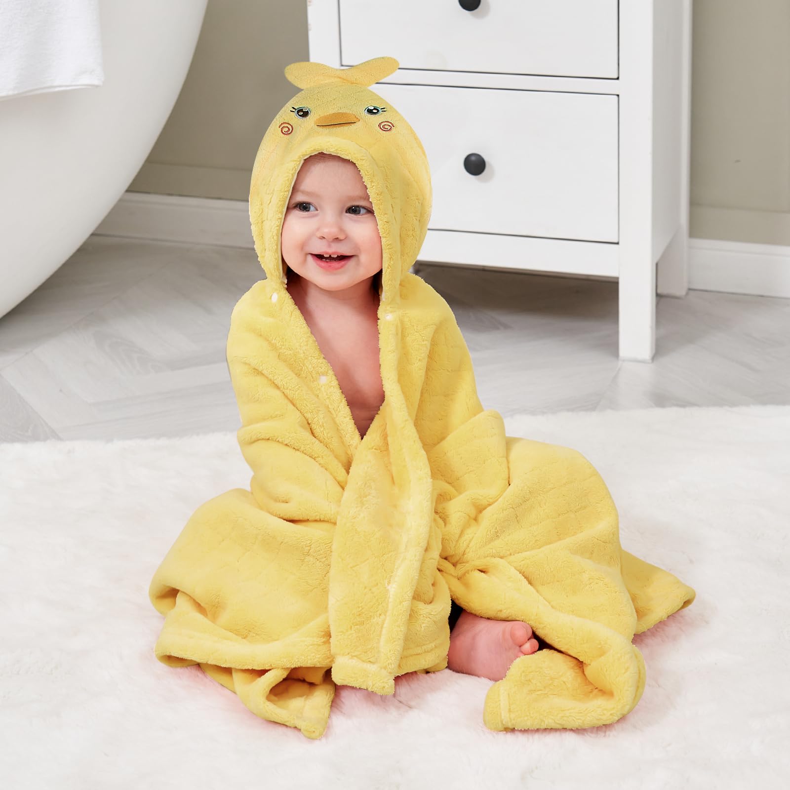 Toallas de baño con capucha para niños pequeños de 0 a 5 años, paquete de 2 toallas suaves y absorbentes con capucha para bebé, toalla de playa grande y gruesa de 50 x 32 pulgadas (rana y pato)