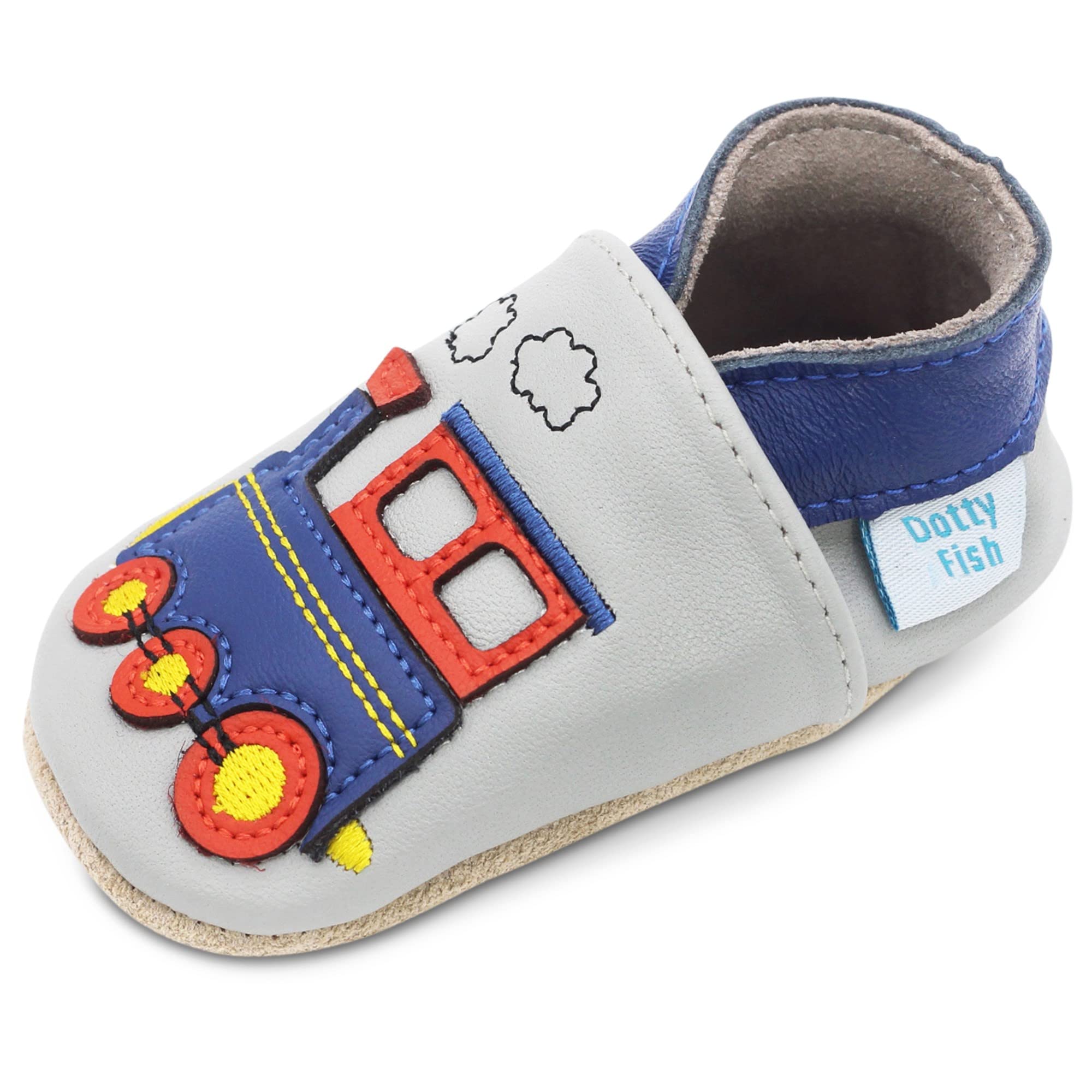 Dotty Fish Scarpe in Pelle Barefoot per Bambini, Antiscivolo, Primi Passi | Suola morbida, leggera, flessibile, traspirante, ampia zona delle dita