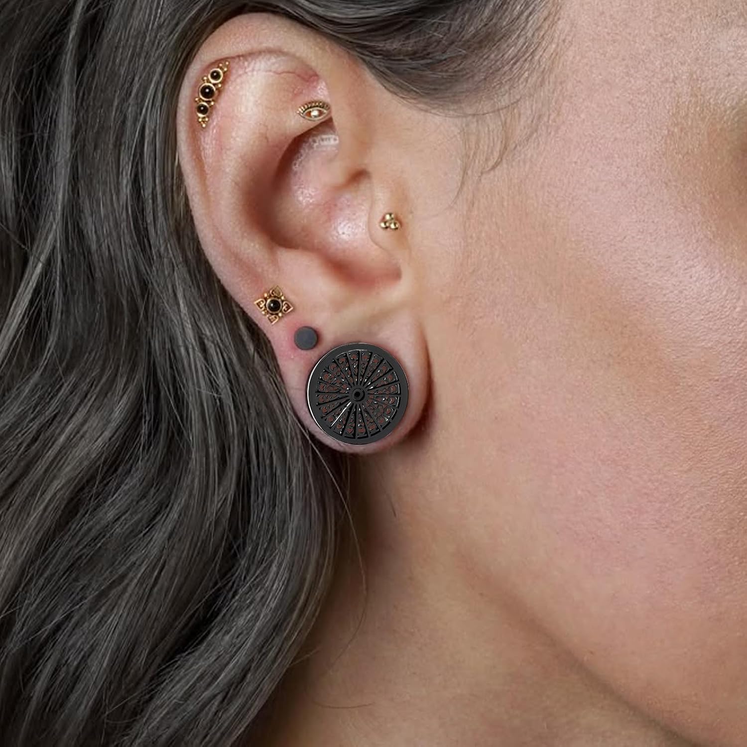 2PCS Stainless Steel Plugs Tunels Gauuges for Stretched Ears, Wheel Ear Gauges Plugs Tunnels 8mm-25mm (0G-1") Body Piercing Jewelry for Women Men