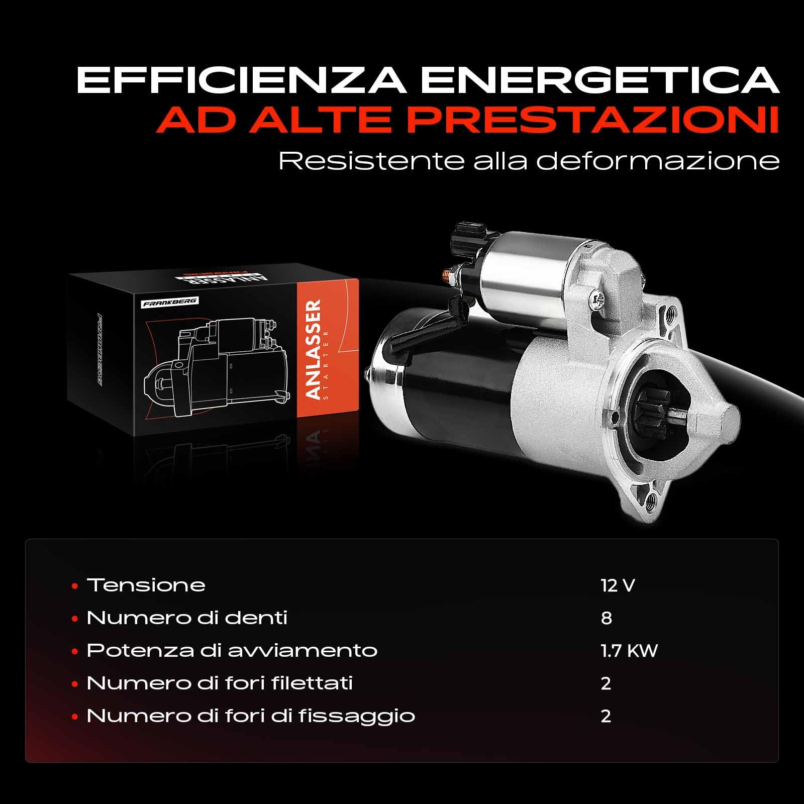 Frankberg Motorino di avviamento 17 kW 12 V 361002A30 36100-2A100 | 8 Zähnezahlahl; Compatibile con: i30 GD, Soul AM, Rio III UB, Venga YN, iX20 JC, Getz TB, Rio II JB, Pro Cee'D JD
