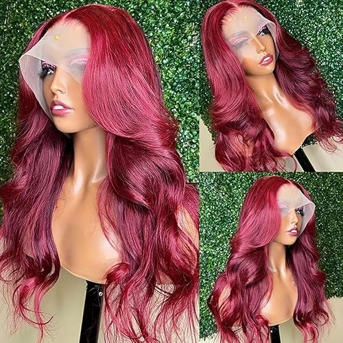 Miniatura 8 de Pelucas de cabello humano con encaje frontal rojo 99j para mujeres, pelucas de cabello humano ondulado rojo sin pegamento, densidad del 180%, peluca