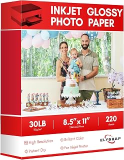 220 Sheets Glossy Thin Inkjet Printer Paper 115gsm 30Lb 8.5x11 Inches for DIY Chip Bag and Print Brochure Flyer,Compatible Inkje Printer and Dye ink Elygrap