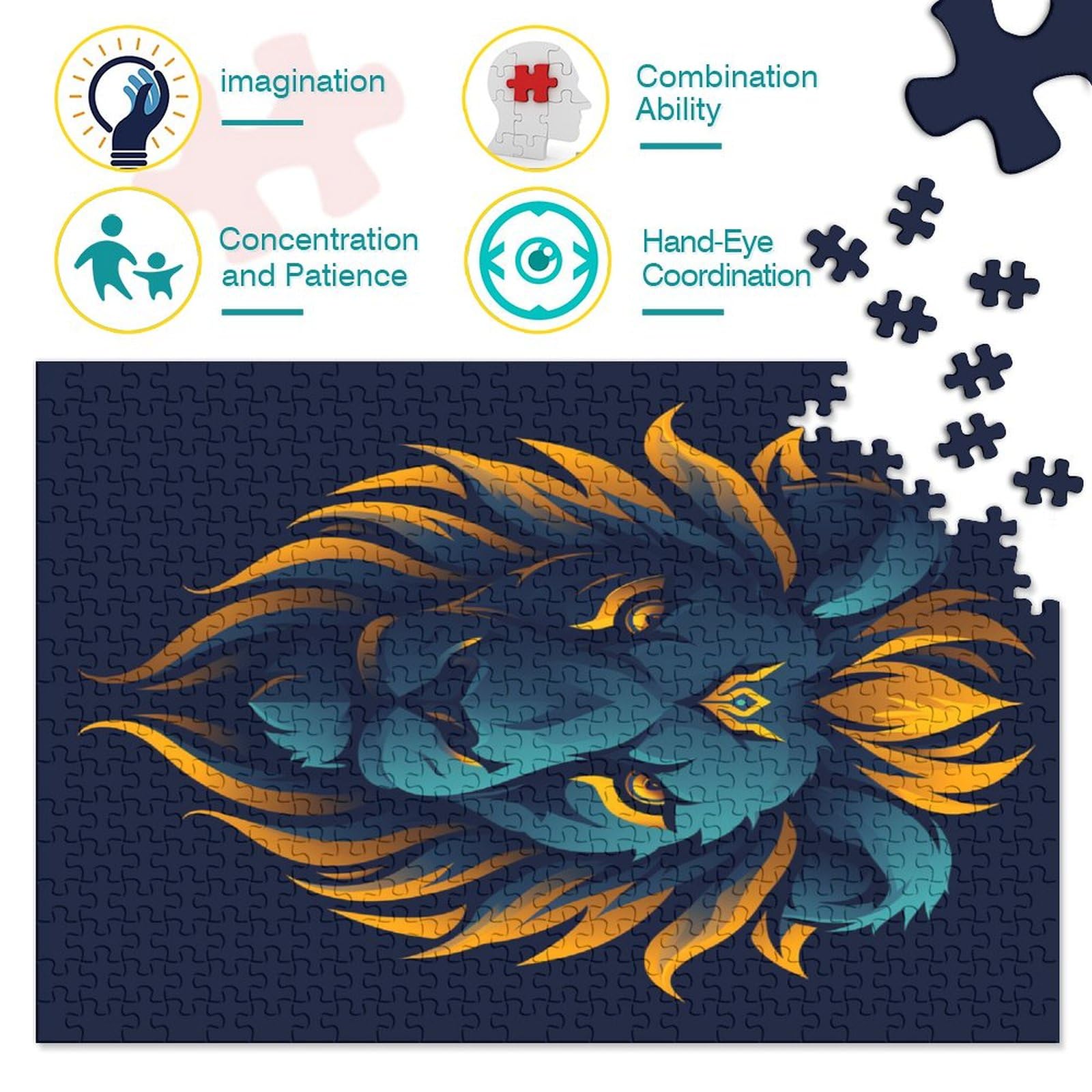 Lion On A Stone 1000 Piece Jigsaw Puzzle – Premium Adult Puzzle, Made In USA, Challenging & Colorful - View #6