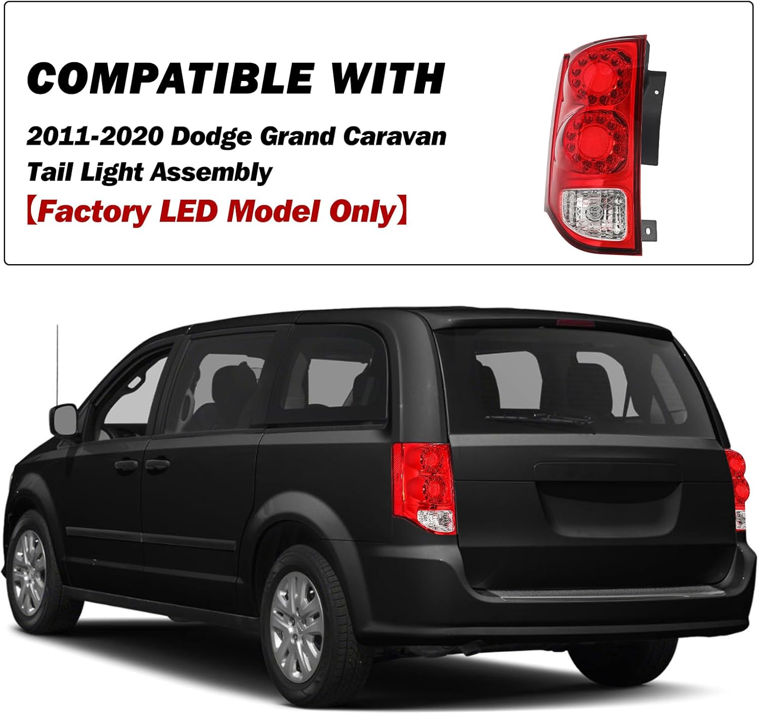 SOCKIR LED Tail Lights Assembly Compatible with 2011-2020 Dodge Grand Caravan OE Replacement Taillights Brake Rear Lights Left/Driver Side-LH