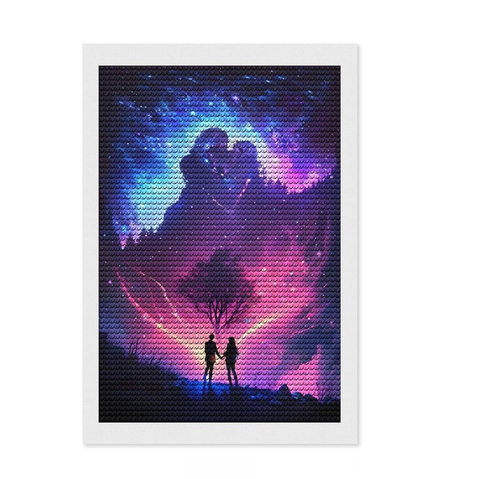 Junmoney Galaxy Couple Nebula DIY Diamond Art Canvas Kit 8"x12", for Beginners, Adhesive Canvas, Living Room Decor, Birthday Gift, with Tool Kit