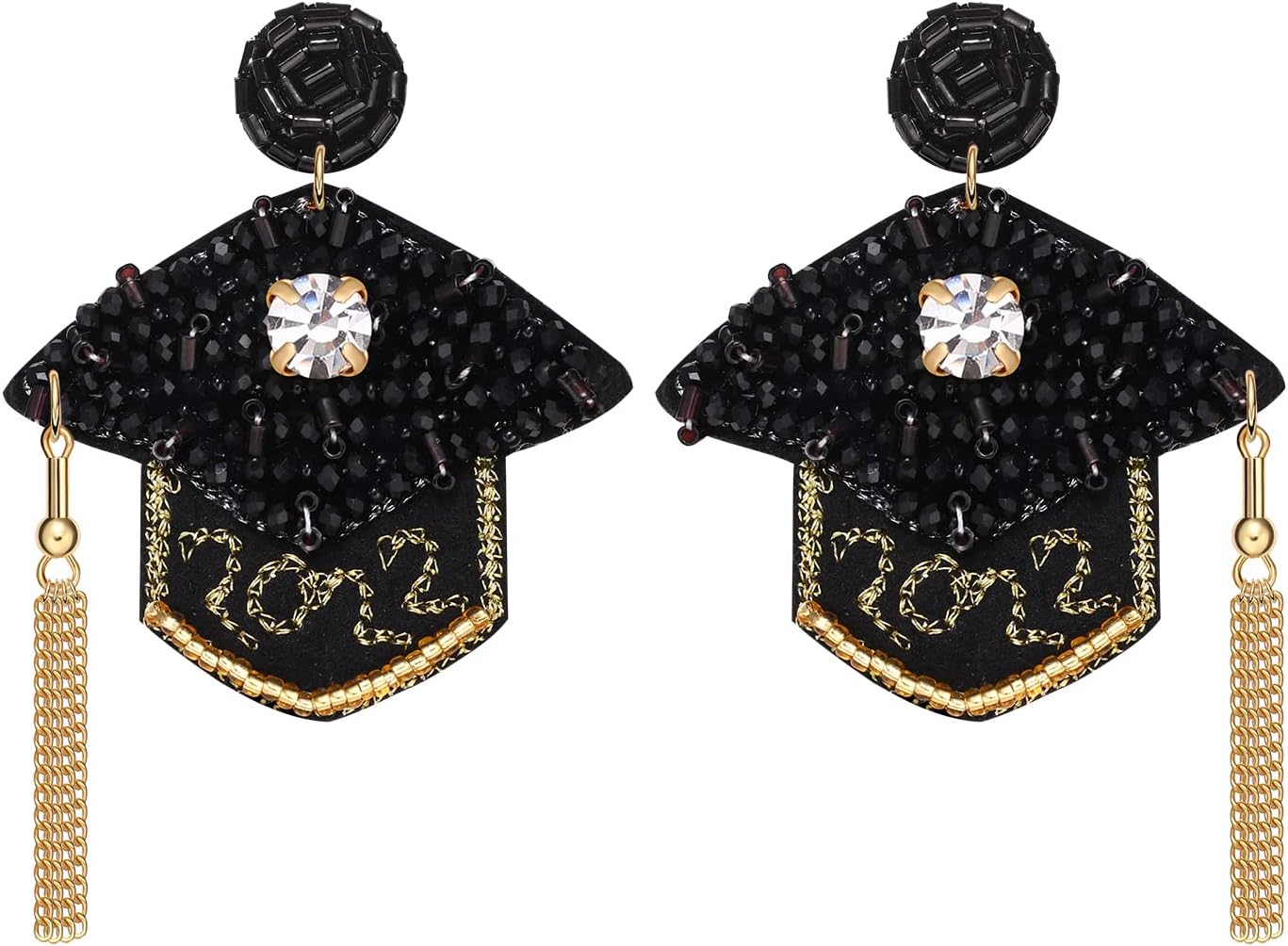 Graduation Earrings for Women Girls Handmade Beaded 2022 Graduation Cap Earrings Statement Graduation Hat Drop Dangle Earrings High School College Graduation Gifts for Her