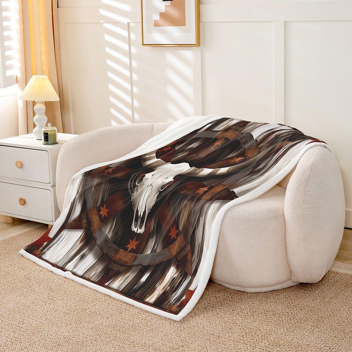 Feelyou Bull Skull Sherpa Blanket Plush Fuzzy Wild Western Cowboy Fleece Throw Blanket Boys Girls Rodeo Cowboy Style for Bed Couch Chair Living Room Grunge Design Bedroom Decor Western Baby 30"x40" image 2