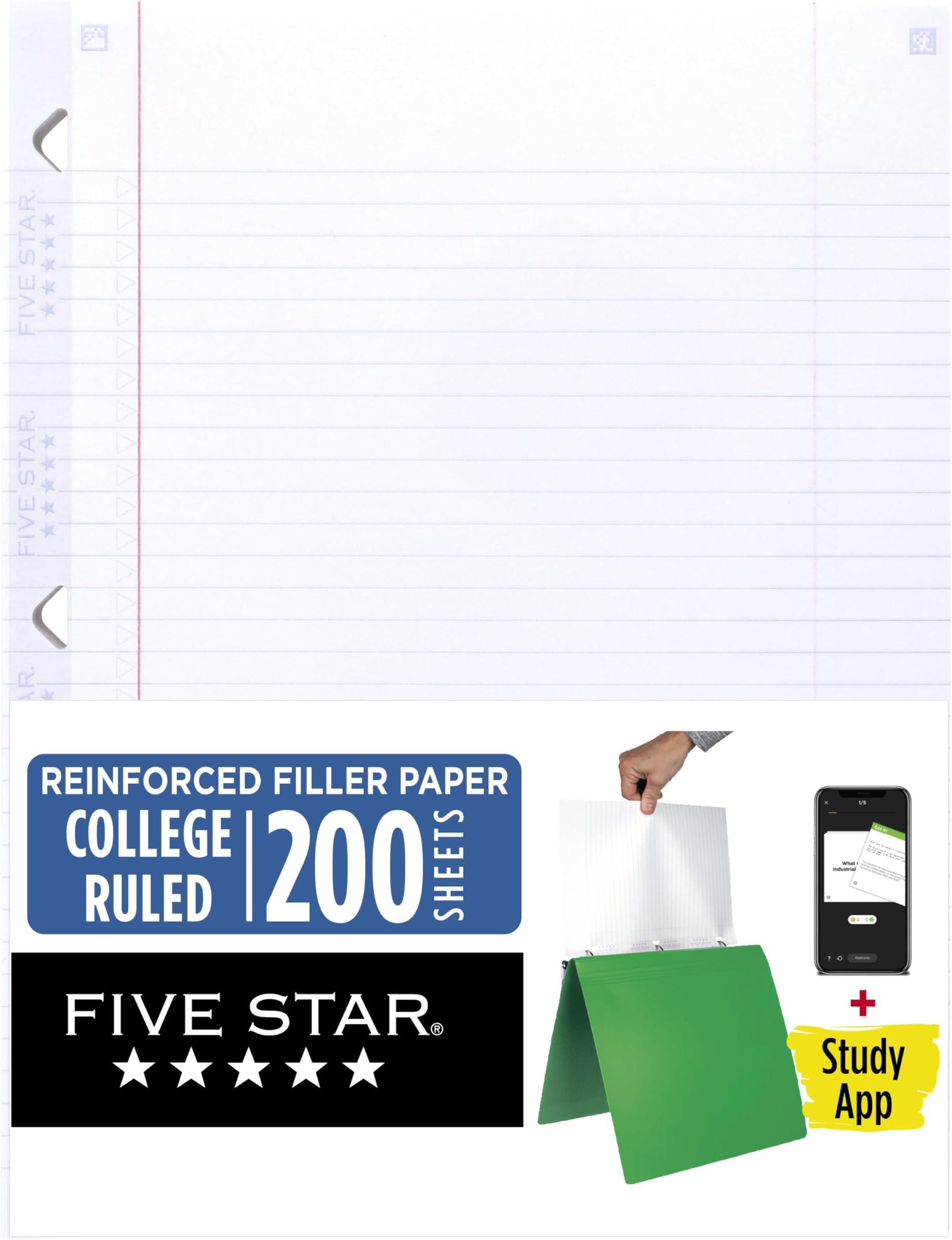 Five Star College Ruled Loose Leaf Filler Paper +Study App