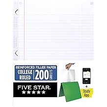 Five Star Loose Leaf Paper + Study App, College Ruled Filler Notebook Paper, Reinforced, Fights Ink Bleed, 8-1/2" x 11", 200 Sheets (170054-ECM)