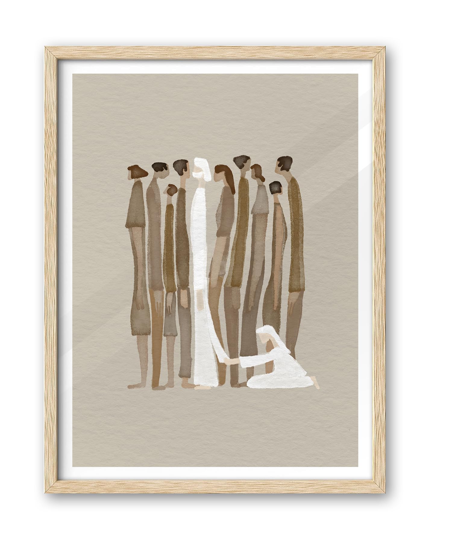 iHery Natural OAK Wood Framed Wall Art, 12x16 in Woman Touches Jesus God Healing Christian Bible Canvas Art, Modern Bible Sketch Watercolor Scripture Decor, Beige Logs Set of 1 for Living Room Bedroom