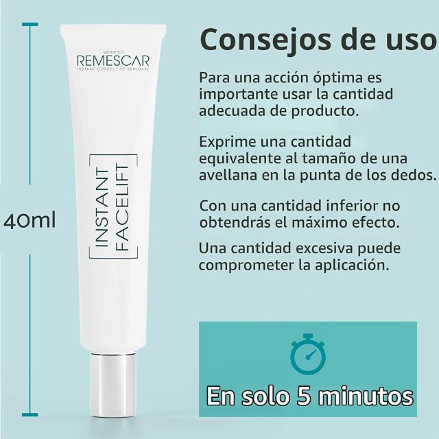 Remescar Lifting Instantáneo Rostro 40 ml – Hasta 45 Aplicaciones – Reafirma y Eleva el Óvado Facial en 5 Minutos – Crema Hidratante con Colágeno (Paquete de 2)
