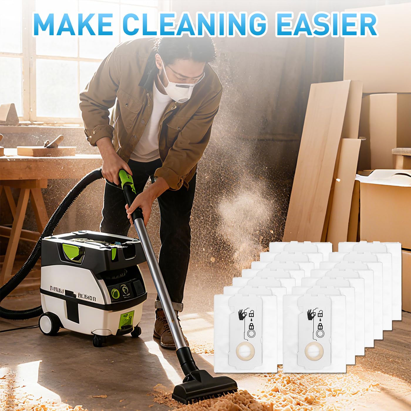 Bolsas SC-FIS-CT MINI/MIDI-2/5 - Bolsas de filtro compatibles con Festool CT Mini/CT Midi/CT Midi I/CTC Mini/Midi/CT 15-12 unidades, modelos a partir de 2019