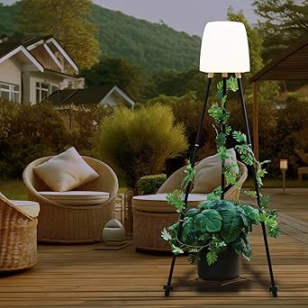 Solar Floor Lamp Outdoor Waterproof with Plant Stand?Ericsity Patio Lantern Standing Solar Light Outdoor for Planters, Patio Floor Lights for Deck Yard Garden Porch Decor