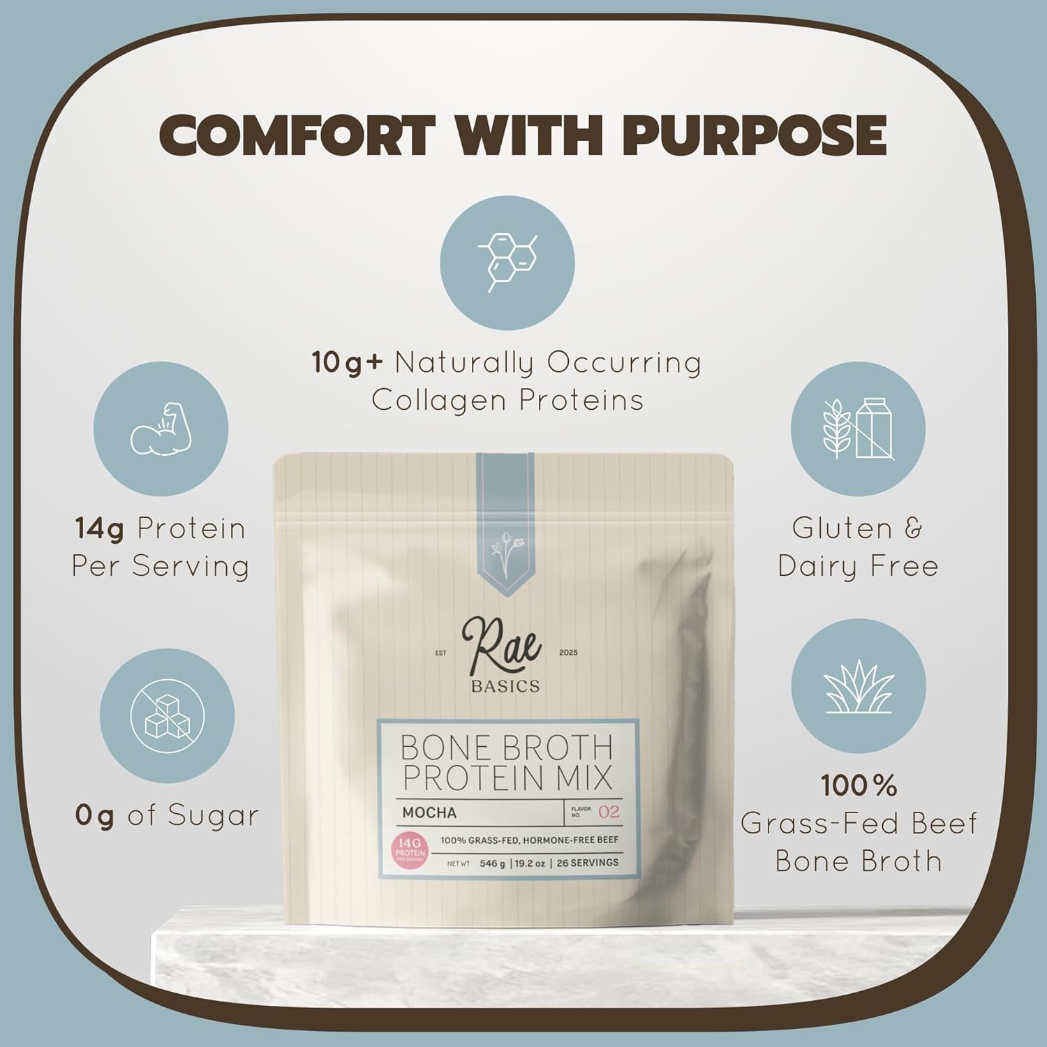 Bone Broth Protein Powder, Grass Fed Collagen with 14g Complete Protein per Serving, Gluten Free, Keto & Dairy Free, Organic & Clean Ingredients, No Added Sugar, Mocha, 26 Servings