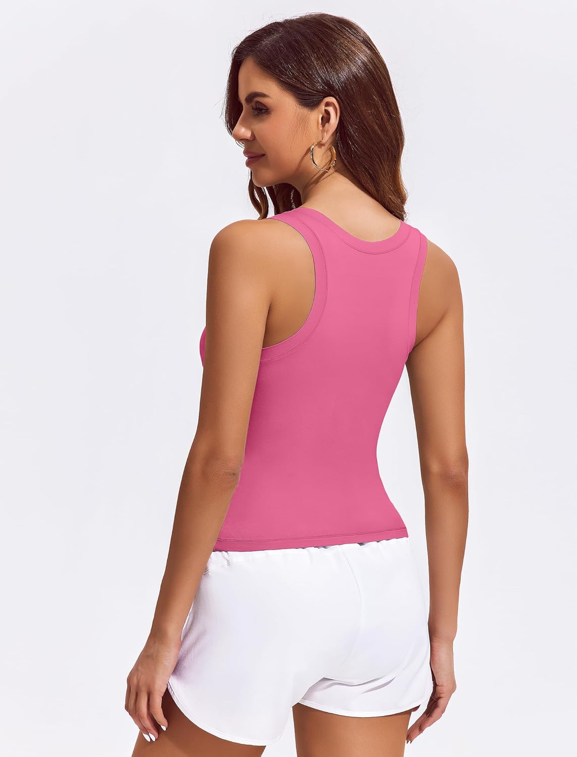 PINSPARK Workout Tops for Women Double Lined Athletic Shirts Scoop Neck Racerback Gym Tanks Sleeveless Tight Crop Yoga Top - Image 2