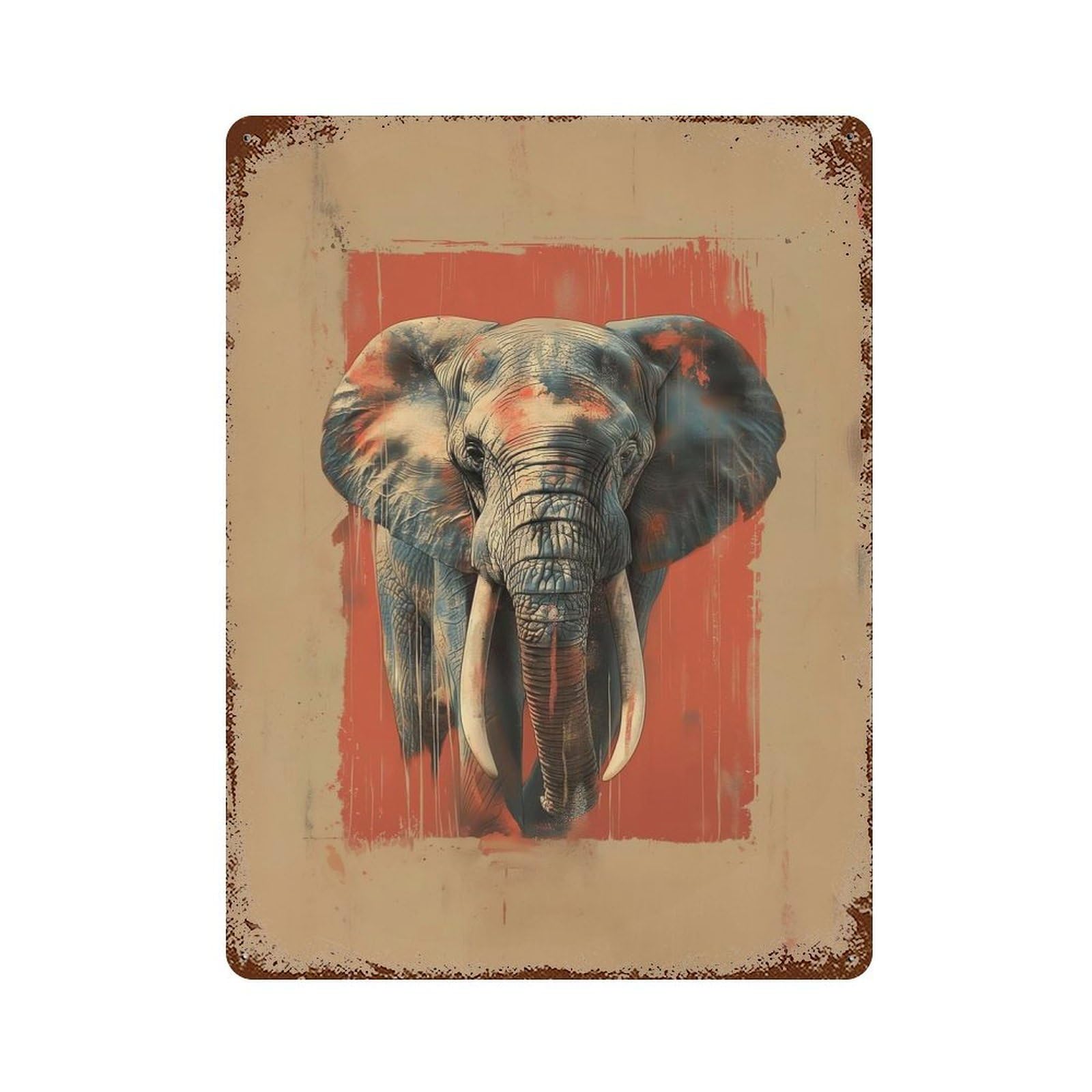 Elephant Animal Vintage 15.7"x11.8" Rust Effect Tin Sign, Industrial Home Decor for Living Room, Hallway And Home Decor