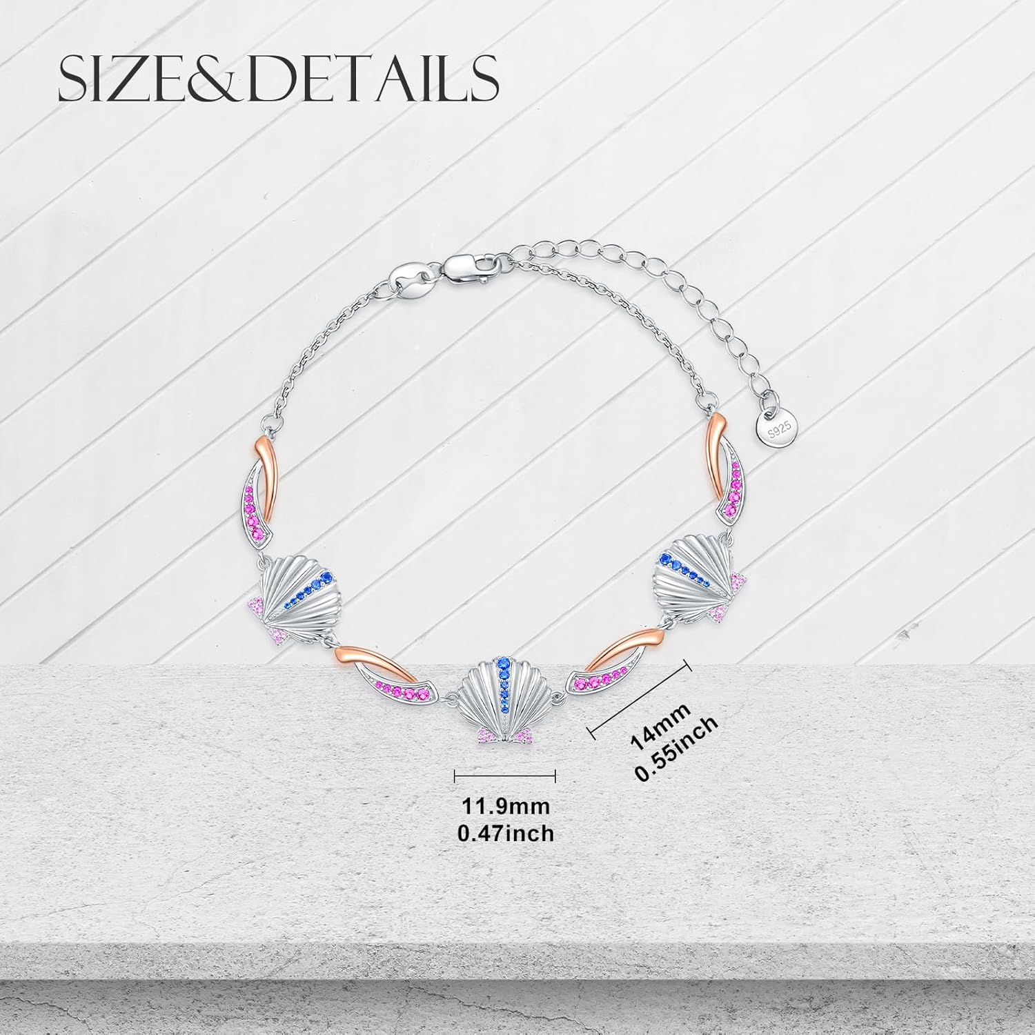 Shell Bracelets for Women Gemstone Bracelet 925 Sterling Silver Colored Gemstone Ocean Shell Bracelet for Women