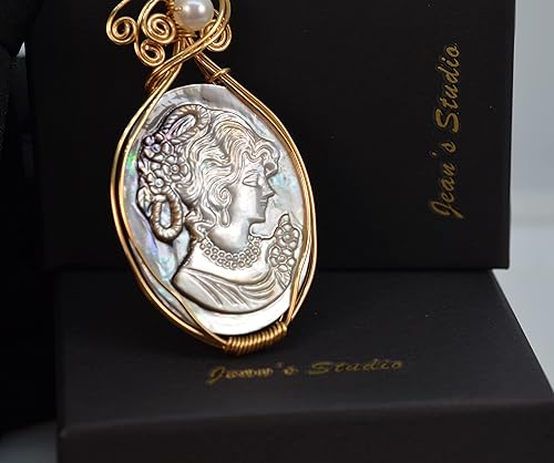 Miniatura 9 de 14K Gold Filled Tahitian Mother of Pearl Cameo Pendant Necklace for Women