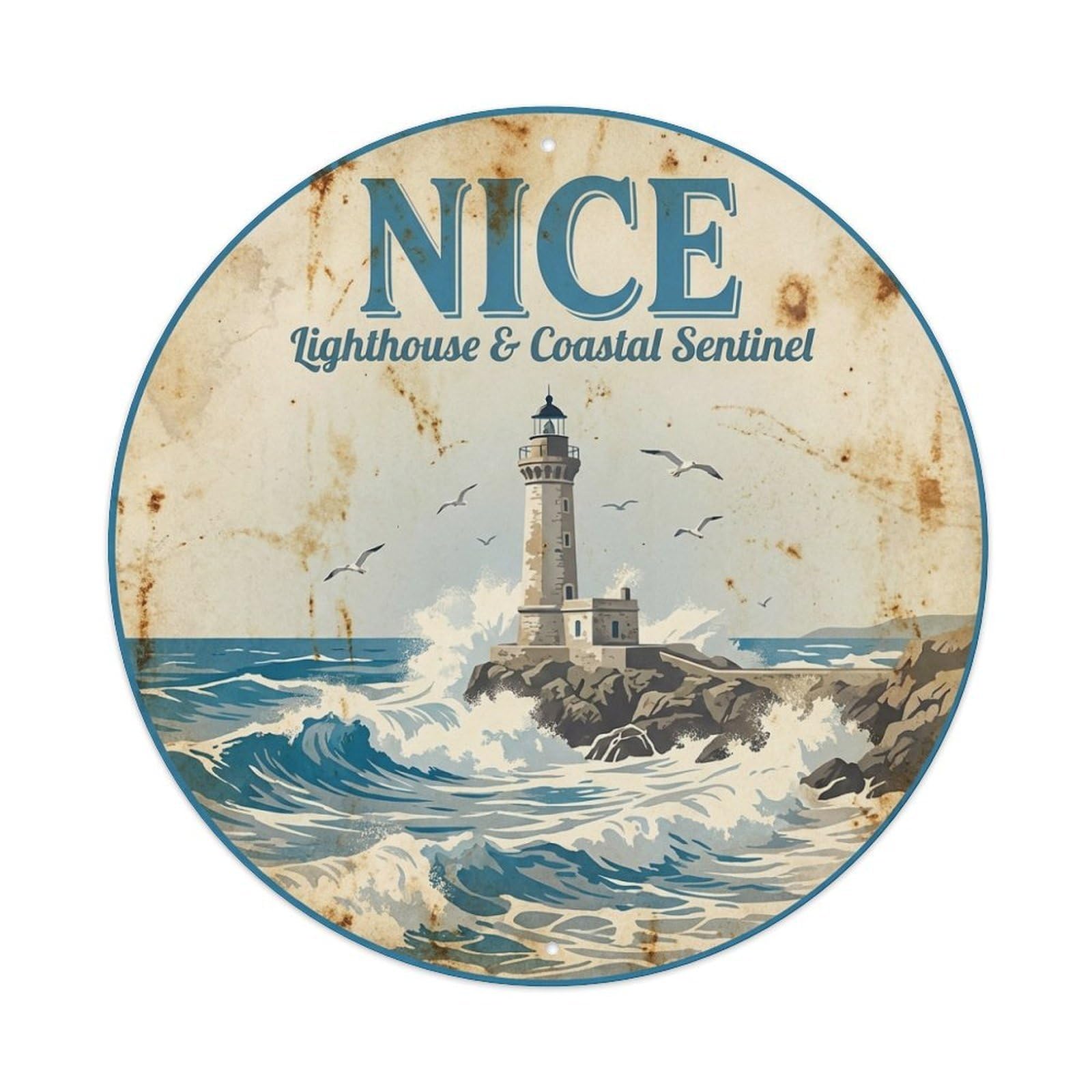 Olhnbad Style Coastal Route Nice Lighthouse Sentinel Travel Classic Metal Tin Sign
