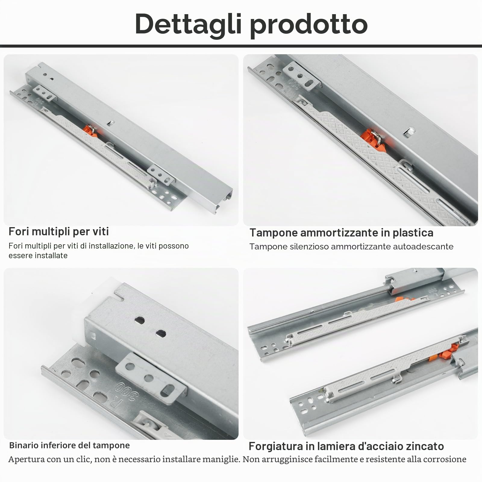 Guide per Montaggio a Pavimento, 1 Paio Estraibili 180 mm, Telescopiche per Cassetti (50 cm)