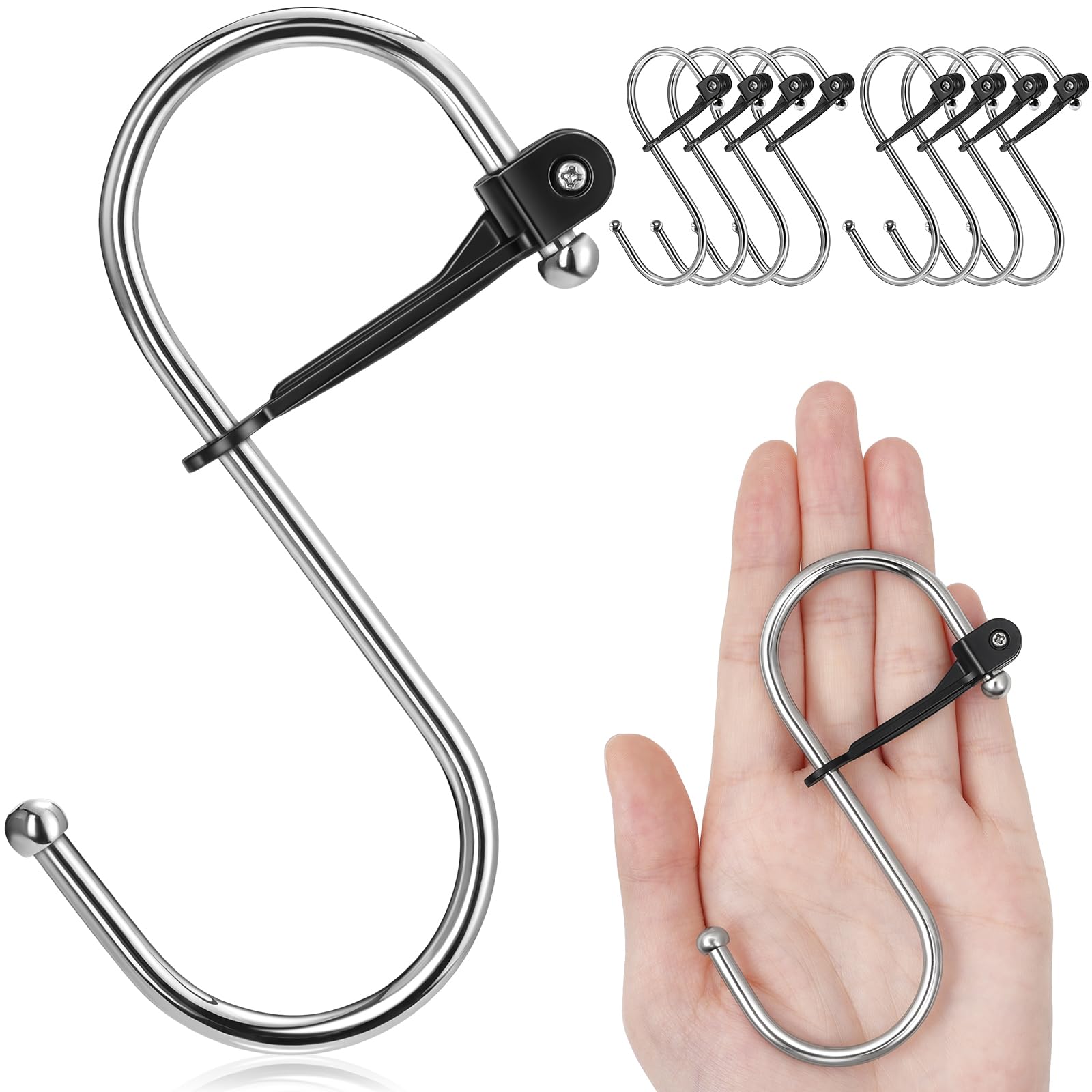 Sopito Crochets S, 8pcs Crochet en S Metal Grande avec Boucle de Securite, pour la Cuisine, Chambre et Salle de Bain, Argent