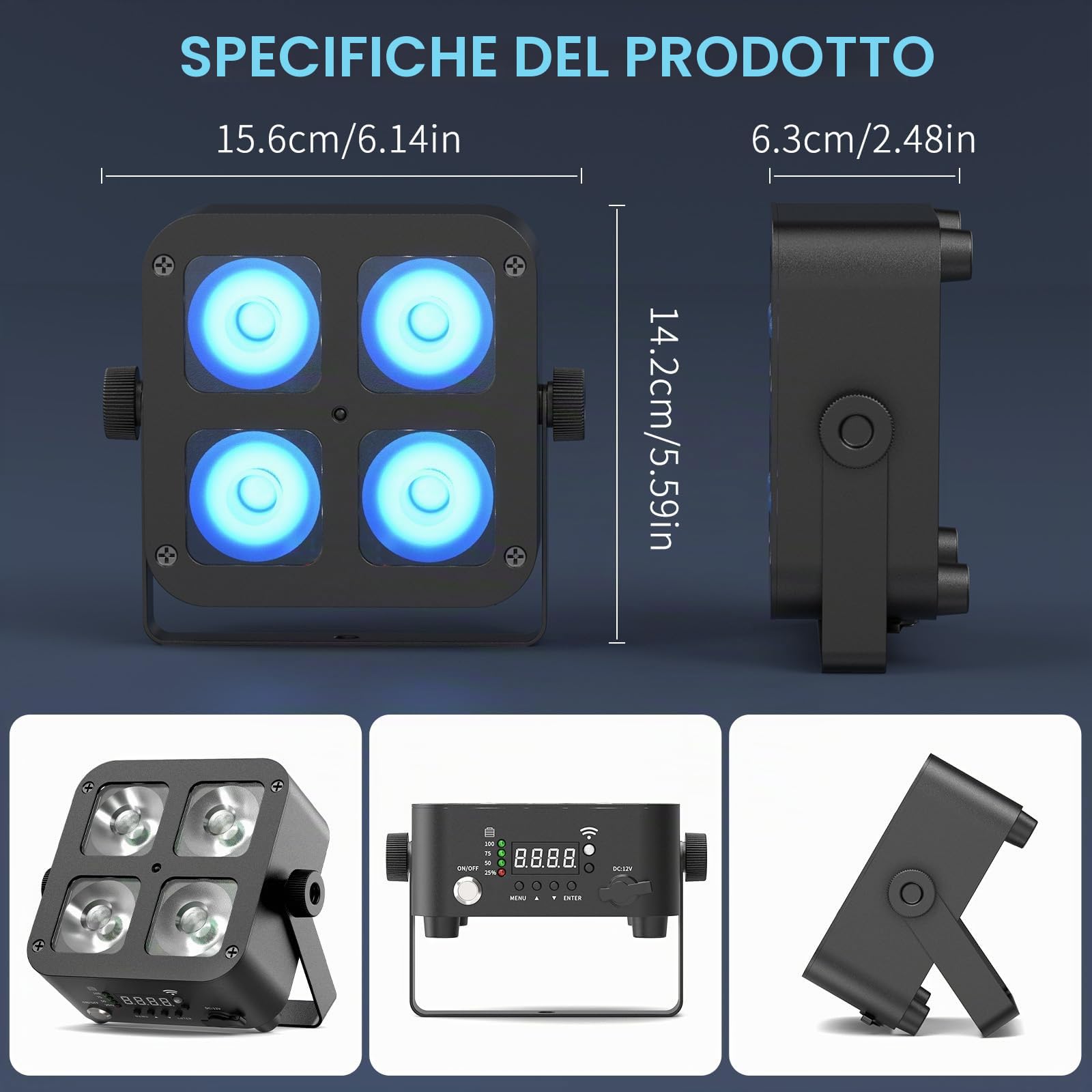 4PCS 100W LED Par Light Batteria Ricaricabile,RGBW+UV Faretto Luci da Palcoscenico,Luce da Discoteca con Telecomando/DMX/APP,Effetti Stroboscopici per Bar Matrimoni Feste Halloween Natale