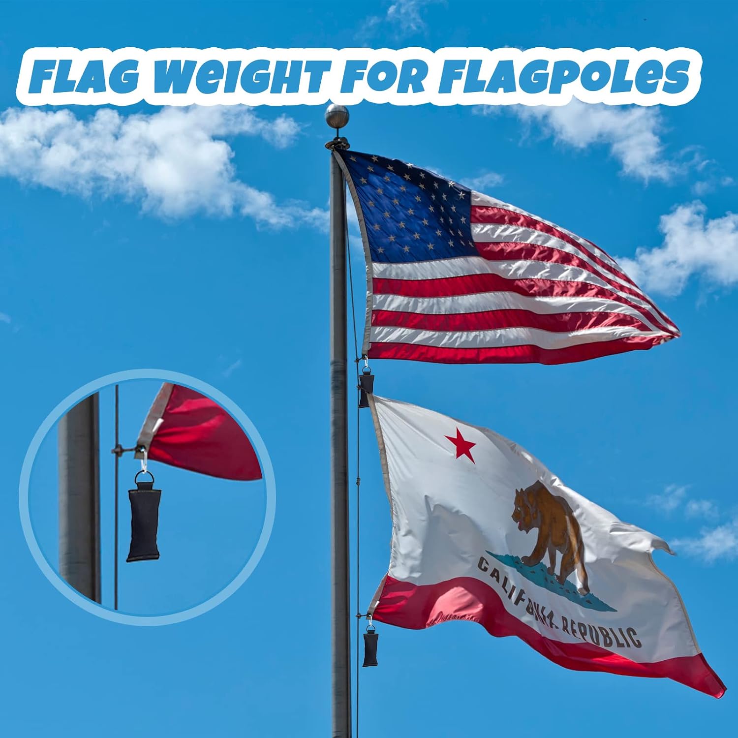 Oudain 2 Pcs Flag Weight for Flagpoles 1lb Clip on Weights Flag Pole Counterweight for Bottom of Windy Days Internal External Halyard Flagpole(Black)