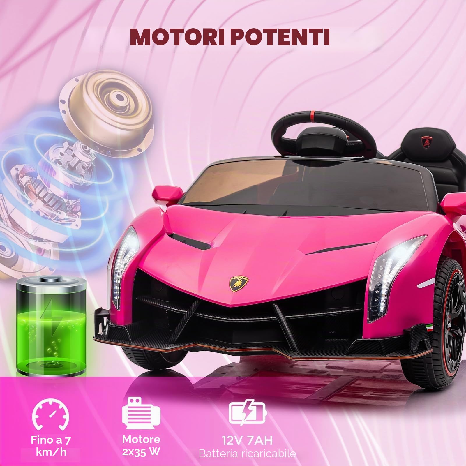 Auto Elettrica 12V Per Bambini Con Porte Gabbiano, 3 Livelli Di Velocità, Telecomando Genitori, Fari LED Luminosi Sedile Spazioso Sospensioni Ammortizzanti, Riproduzione MP3 e Connettività Senza Fili