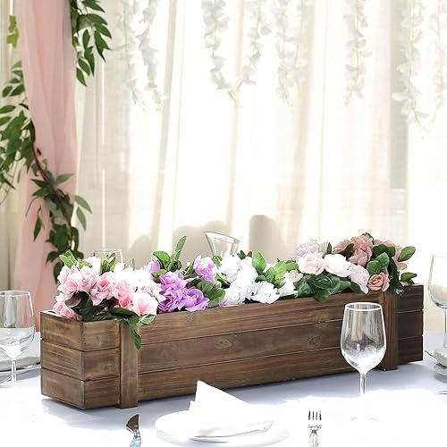 Efavormart Cajas Maceteras de 30x6 pulgadas Marrón Ahumado con Forro de Plástico Cajas Rústicas DIY Rectangulares de Madera para Decoración de Bodas