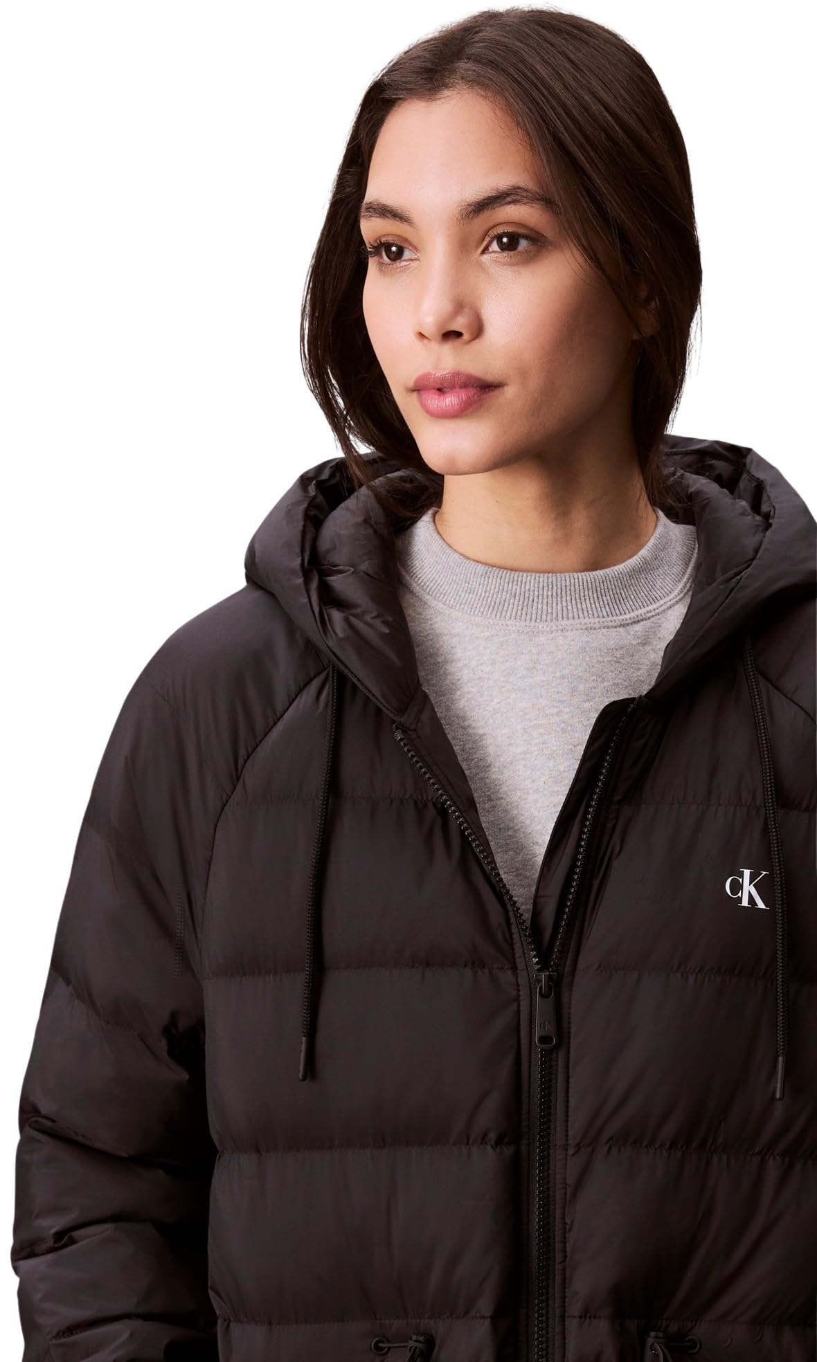 Calvin Klein Abrigo de plumas Mujer Lightweight Logo Mid Length con capucha
