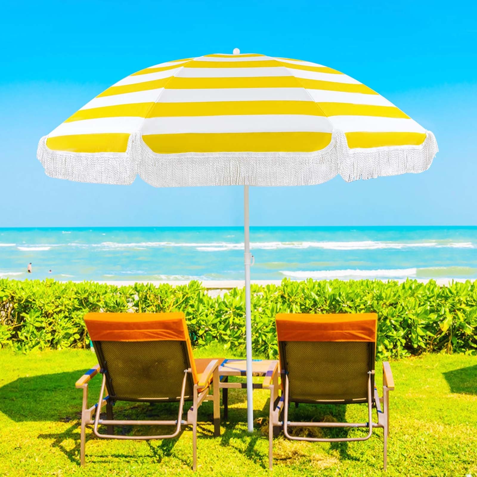 Parasol Inclinable Balcon Ronde Parasol Vintage À Franges sans Base Parasol De Terrasse Exterieur Hauteur Réglable Parasol Plage Anti Vent Etanche Parasol De Jardin Démontable