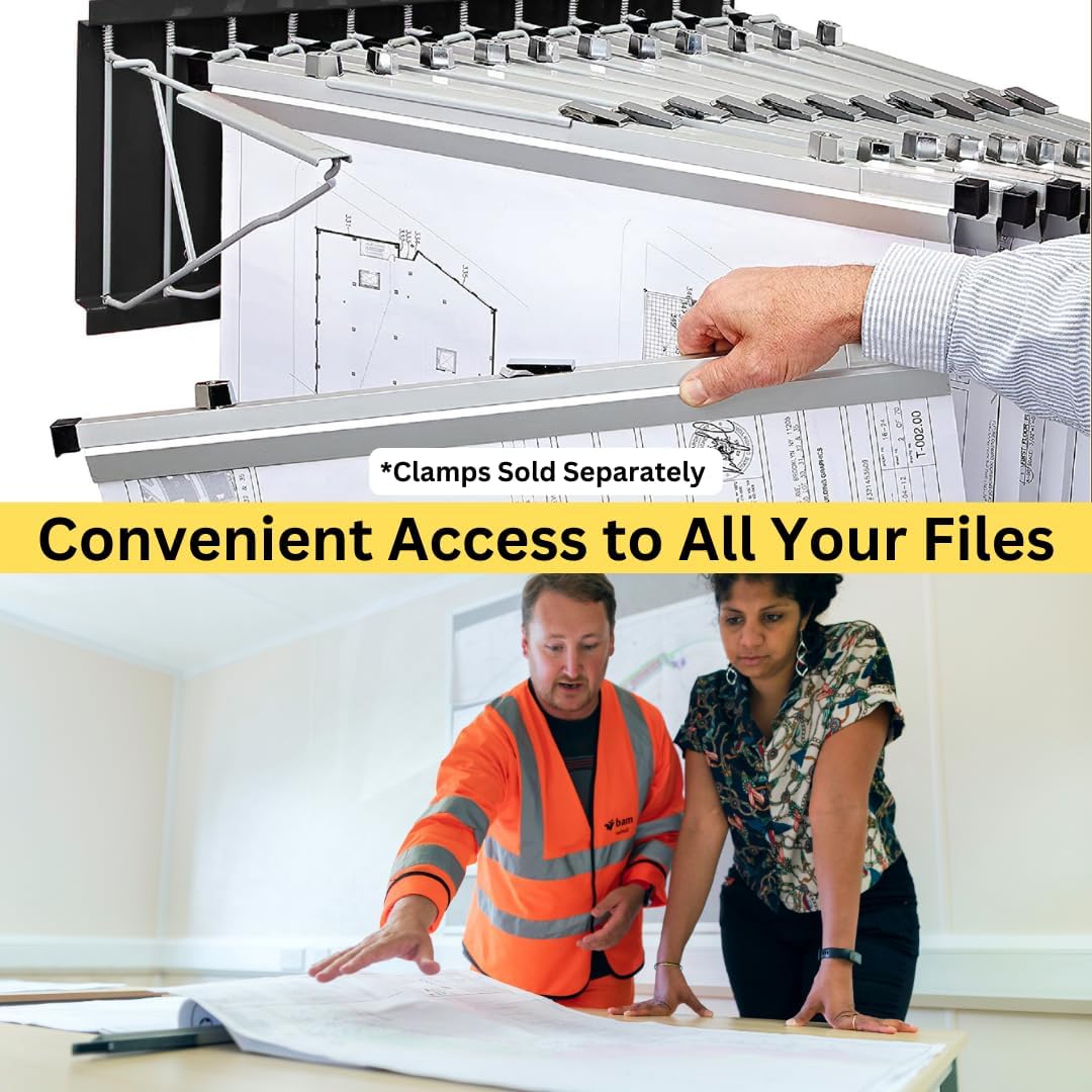 Adir Wall Mount Blueprint Rack - Blue Print Organizer, Poster Wall Mount Display, Map Storage Holder with 12 Pivot Brackets - Plan Rack for Office (Without Blueprint Clamps)