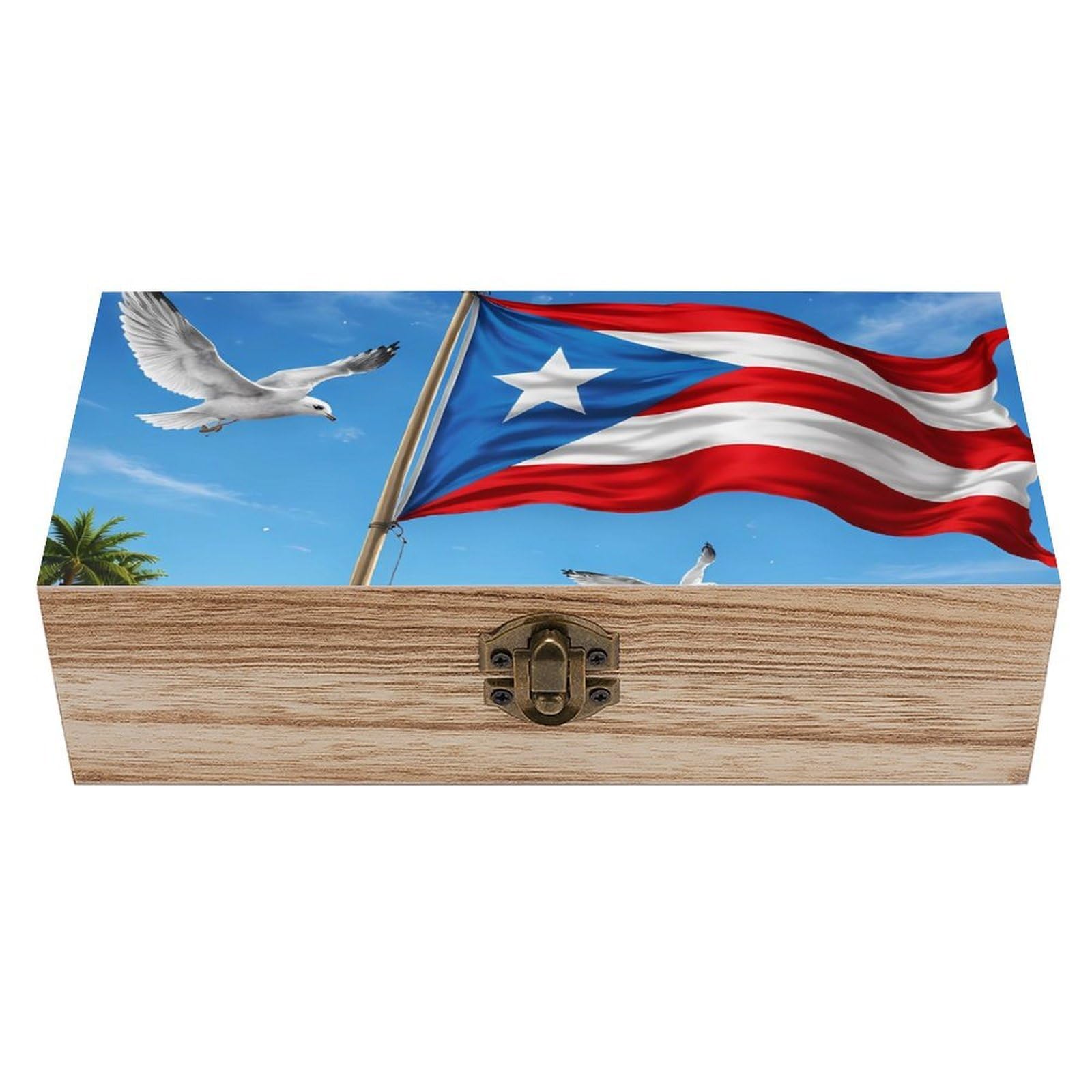 HLBSDM Puerto Rico Flag Wooden Storage Box