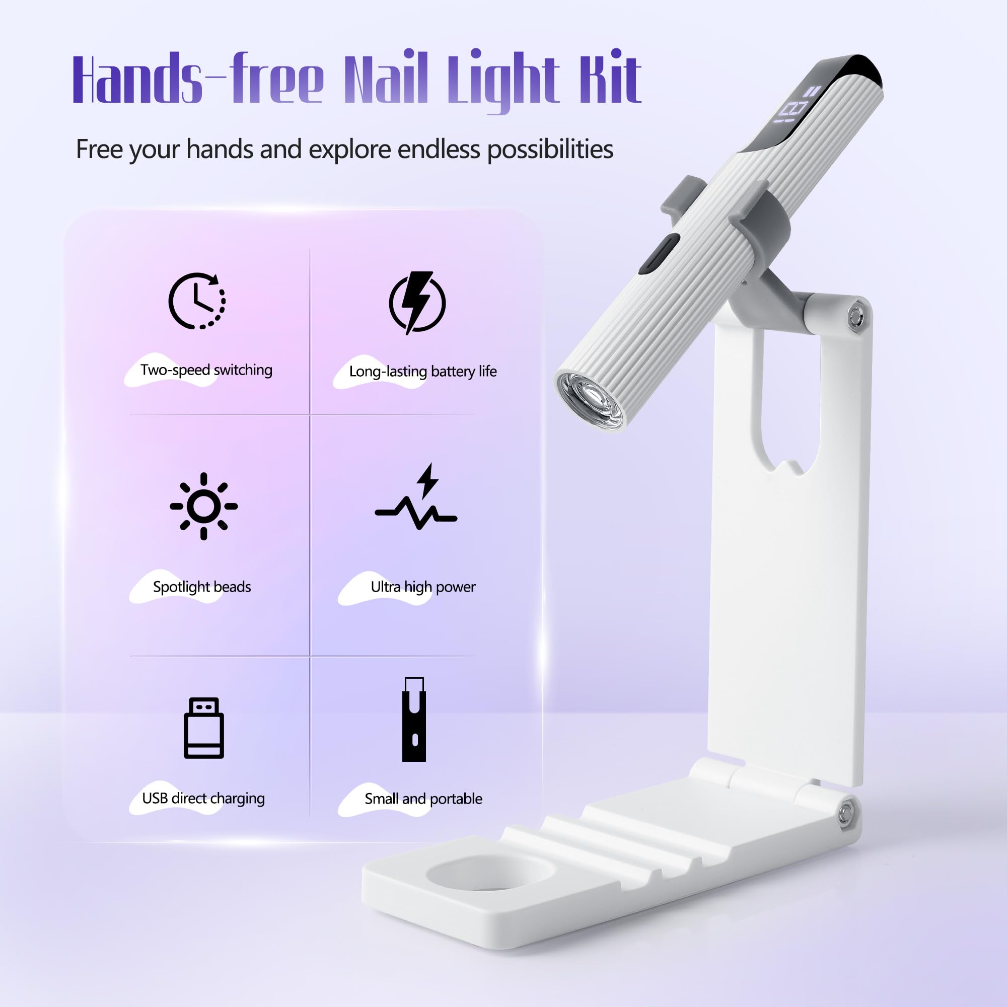 Romon Mini Lampada UV LED Unghie, USB Ricaricabile e Portatile, Lampada UV Unghie Piccola 3W, Lampada Gel Unghie con Supporto, 20/60 Timer, per Asciuga Unghie Salone di Casa, Bianco