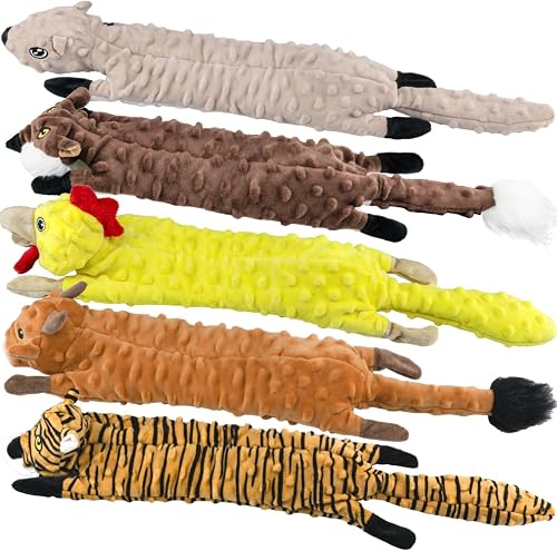SHARLOVY Set of 5 Squeaky Dog Toys, Plush Bubble Toys for Teething Puppy, Crinkle Plush Dog Toys without Stuffing, Chew Toys for Large Dogs