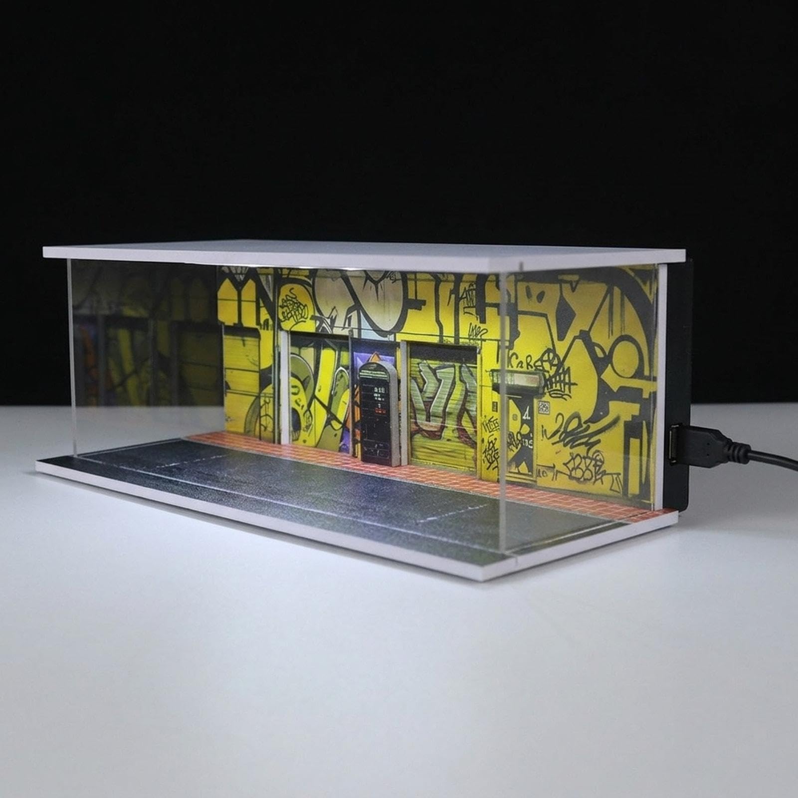 Vetrina Modello Auto Scatola Espositiva Mini Veicolo Garage Diecast Stand Scenario LED in PVC Adatta per Collezione Esposizione Modellini Decorazione, F