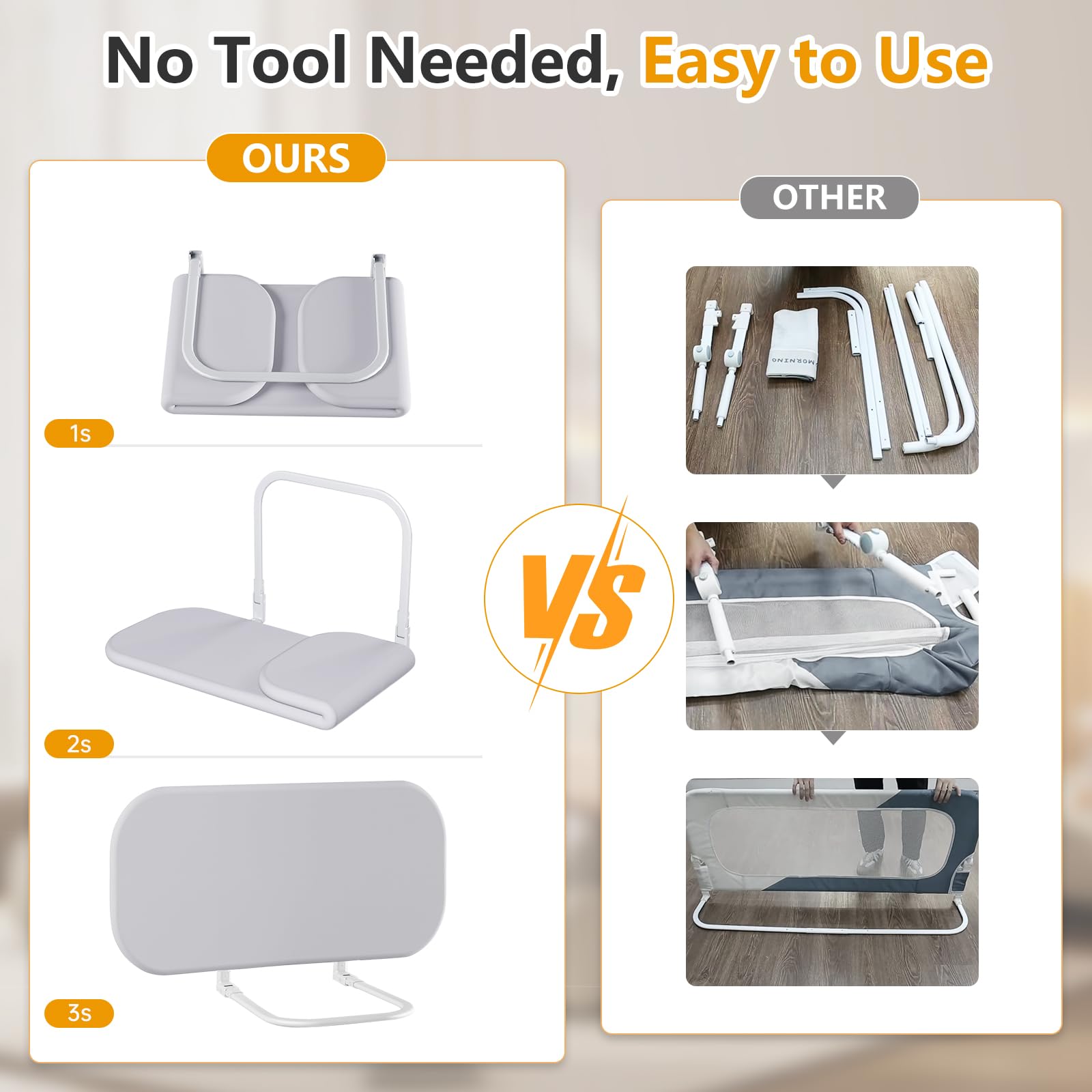 Riel plegable para cuna infantil, ajuste universal para camas individuales, Queen, matrimoniales, king size - Gris - Barandilla de cama fácil de montar para bebés y niños pequeños (32