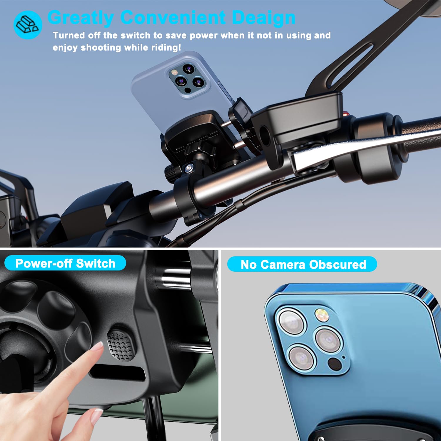 iMESTOU Caricatore USB per Telefono da Moto in Alluminio con Porta USB C di Ricarica Rapida, Compatibile con Telefoni da 5,4"-7,25" Fino a 15 mm di Spessore, Adatto per Manubri da 12 mm-32 mm