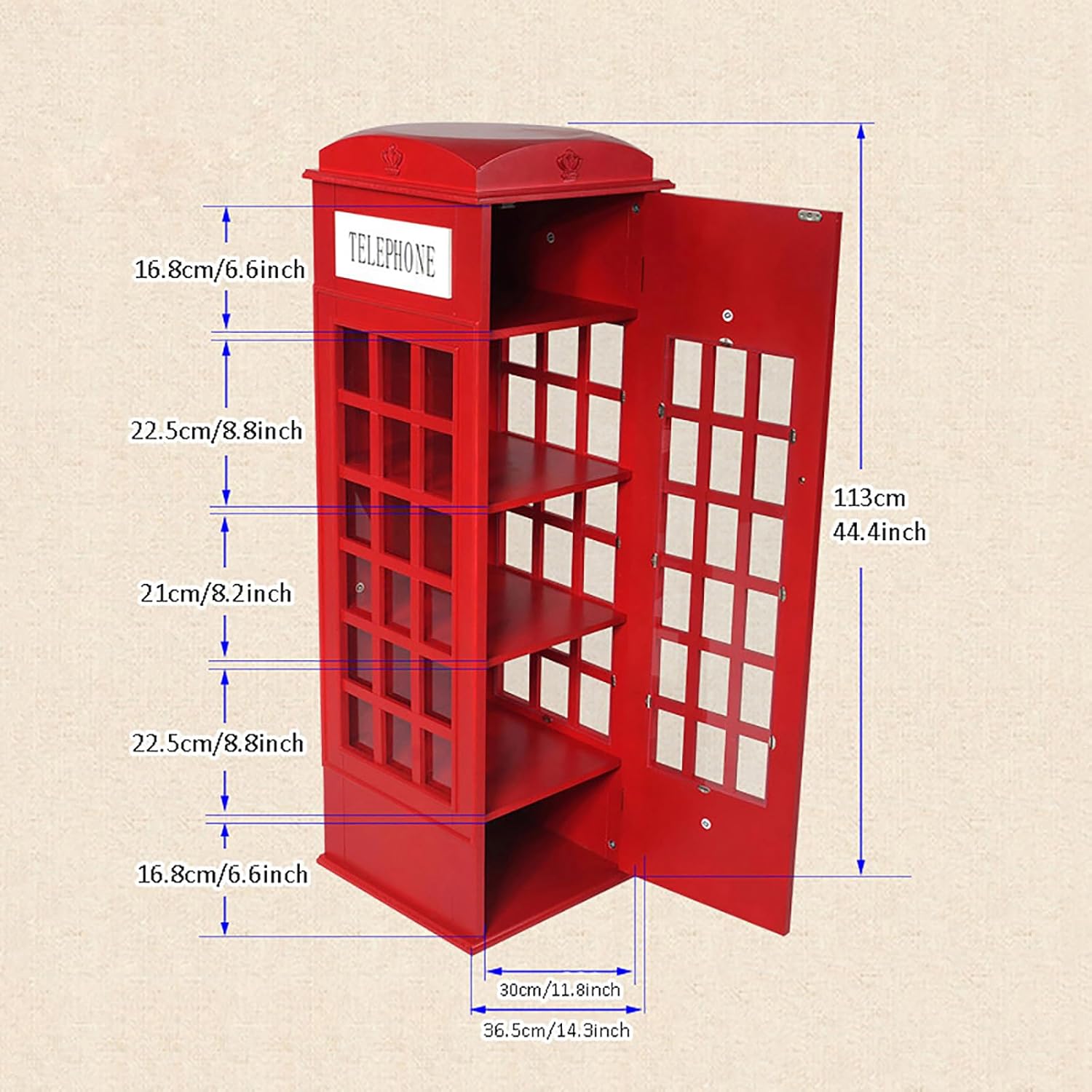 5-tier Wood Bookshelf Telephone Booth Shape,cute Floor Standing Bookcase Storage Rack For Kids&adults,wood London Telephone Booth Storage Shelf cube,decorative Bookshelf Organizer Display Cabinet