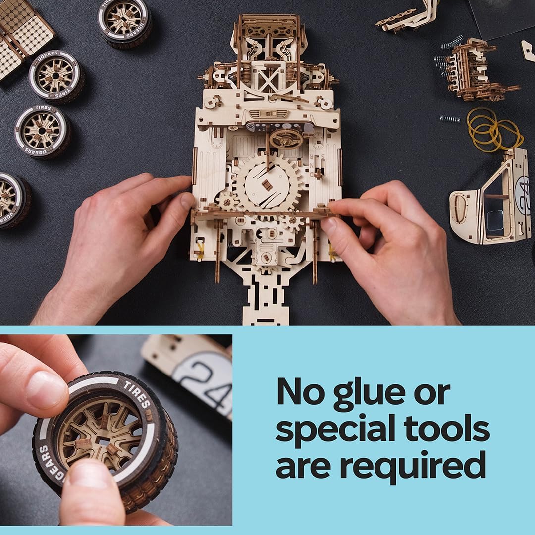 UGEARS UGT-24 Auto da Corsa di Endurance Puzzle 3D - Kit di Modelli Meccanici in Legno in Scala 1:12 da Costruire per Adulti - Kit di Costruzione Modello di Auto Sportiva - 970 Pezzi (Confezione da 2)
