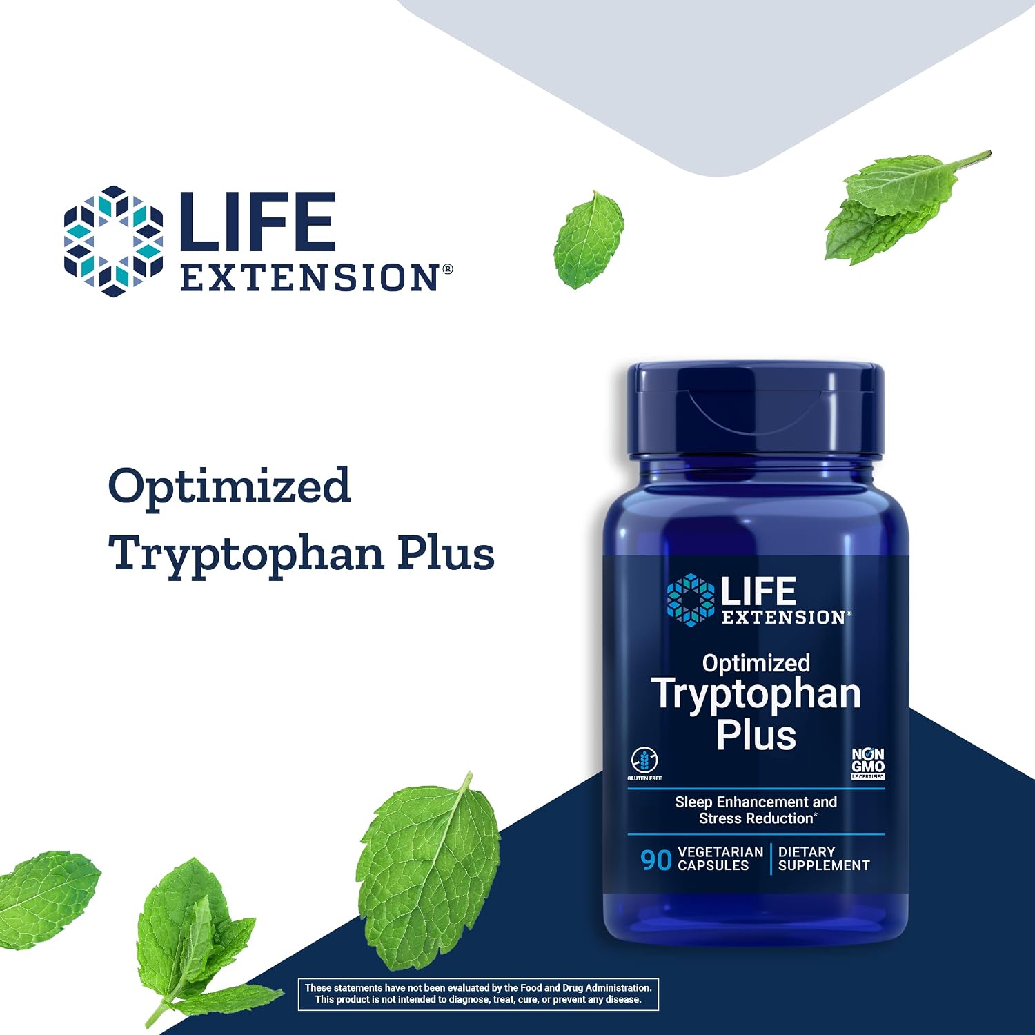 Life Extension Optimized Tryptophan Plus 1000mg - L-Tryptophan Supplement with Niacin and L-Lysine for Healthy Sleep & Stress Response – Gluten-Free, Non-GMO, Vegetarian - 90 Capsules