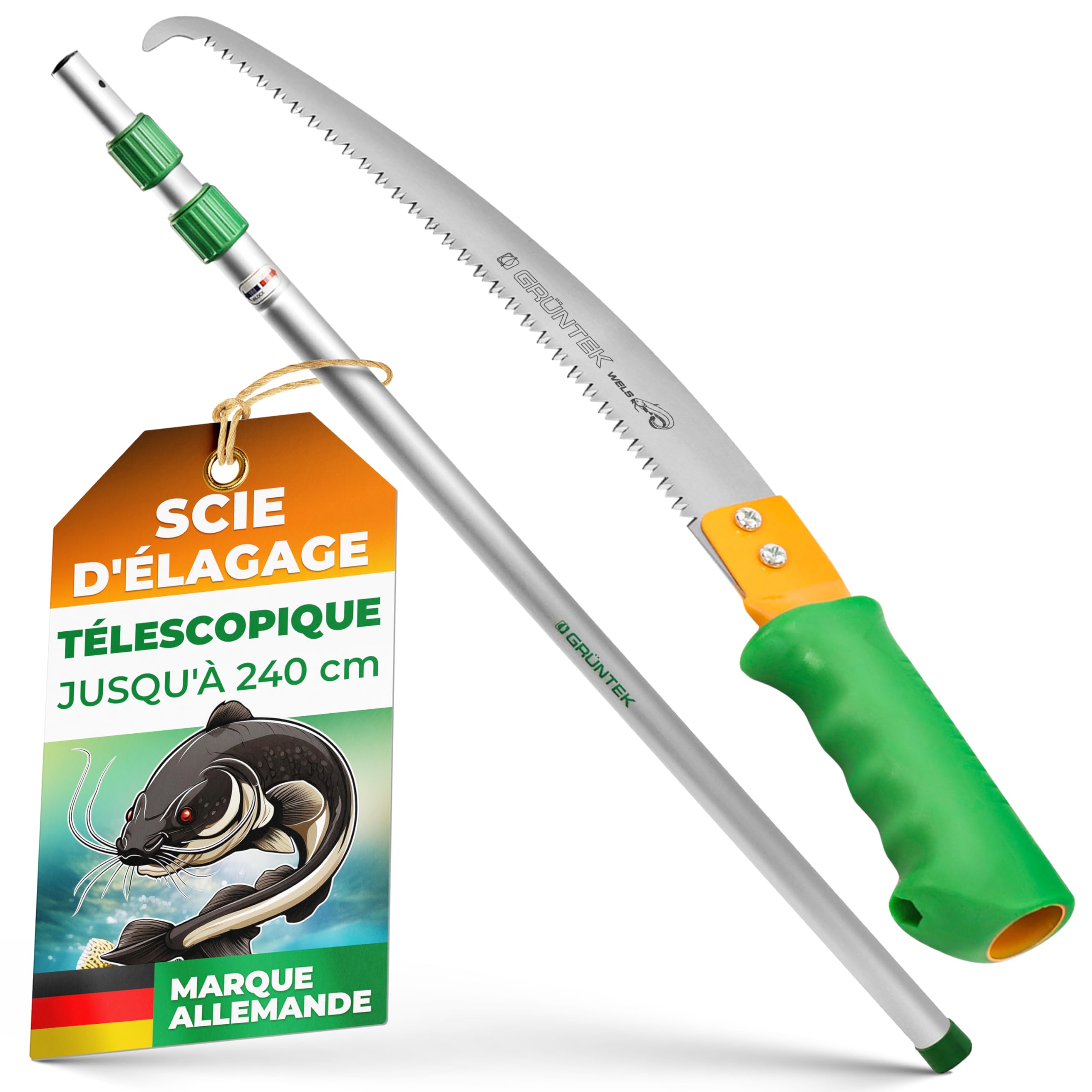GRÜNTEK Scie Élagage Télescopique sur Perche à Elaguer Coupe Branches 100-240 cm compatible avec Echenilloir GRÜNTEK (art. B096Y5T5VT)
