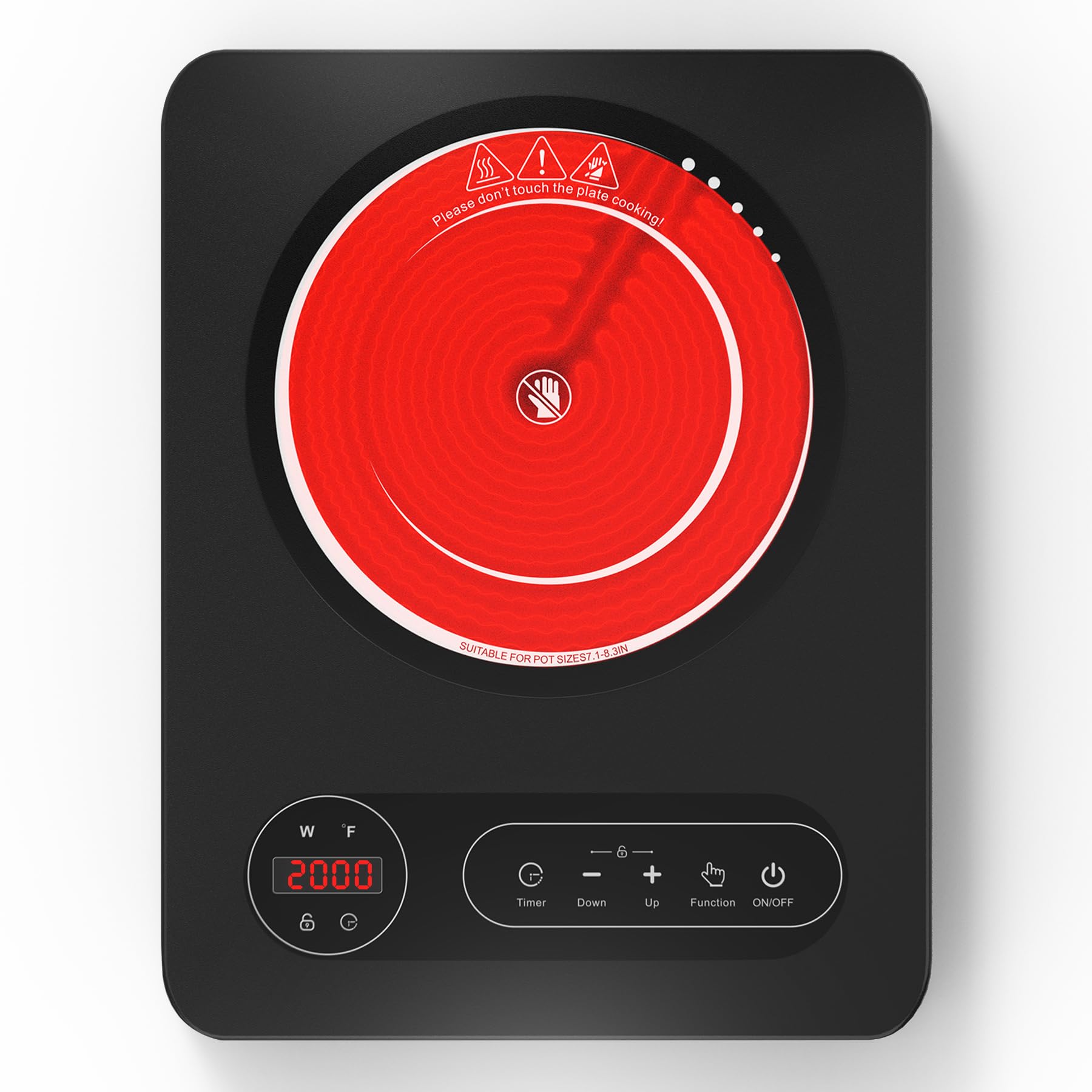 VBGK Glaskeramikkochfeld 220V 2000W LED-Touch-Steuerung 10 Leistungsstufen 4-Stunden-Timer Sicherheitsschloss 1 Platte