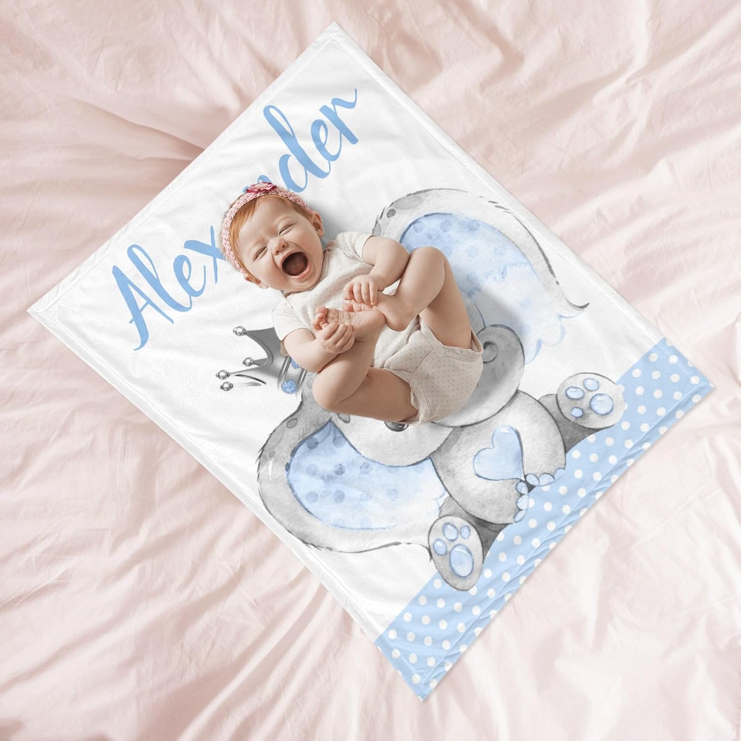 Eyesoul Personalized Baby Blanket with Name Custom Elephant Baby Blankets for Girls Baby Boy Gifts Baby Products Super Soft Blankets for Newborns Nursery Decor Neutral, 40X50inches, Muld06