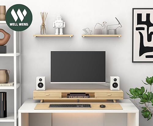 Miniatura 7 de Bamboo Monitor Stand with Drawer - Desk Organizer with Cable Management & Storage, Ergonomic Laptop Riser for Home Office (220lbs Capacity, 39 inch