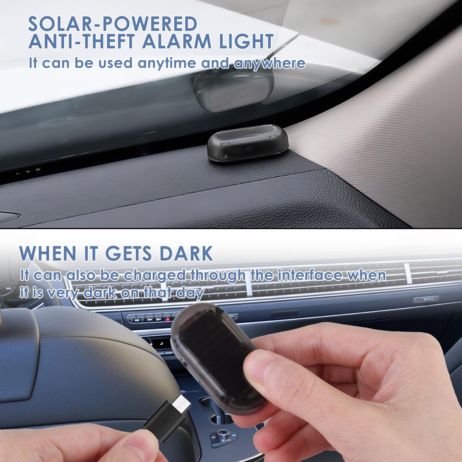 Set di 2 Allarme Solare per Auto, LED Antivandalismo Lampeggiamento Notturno, Sistema Antifurto Flash per Auto Moto Barca