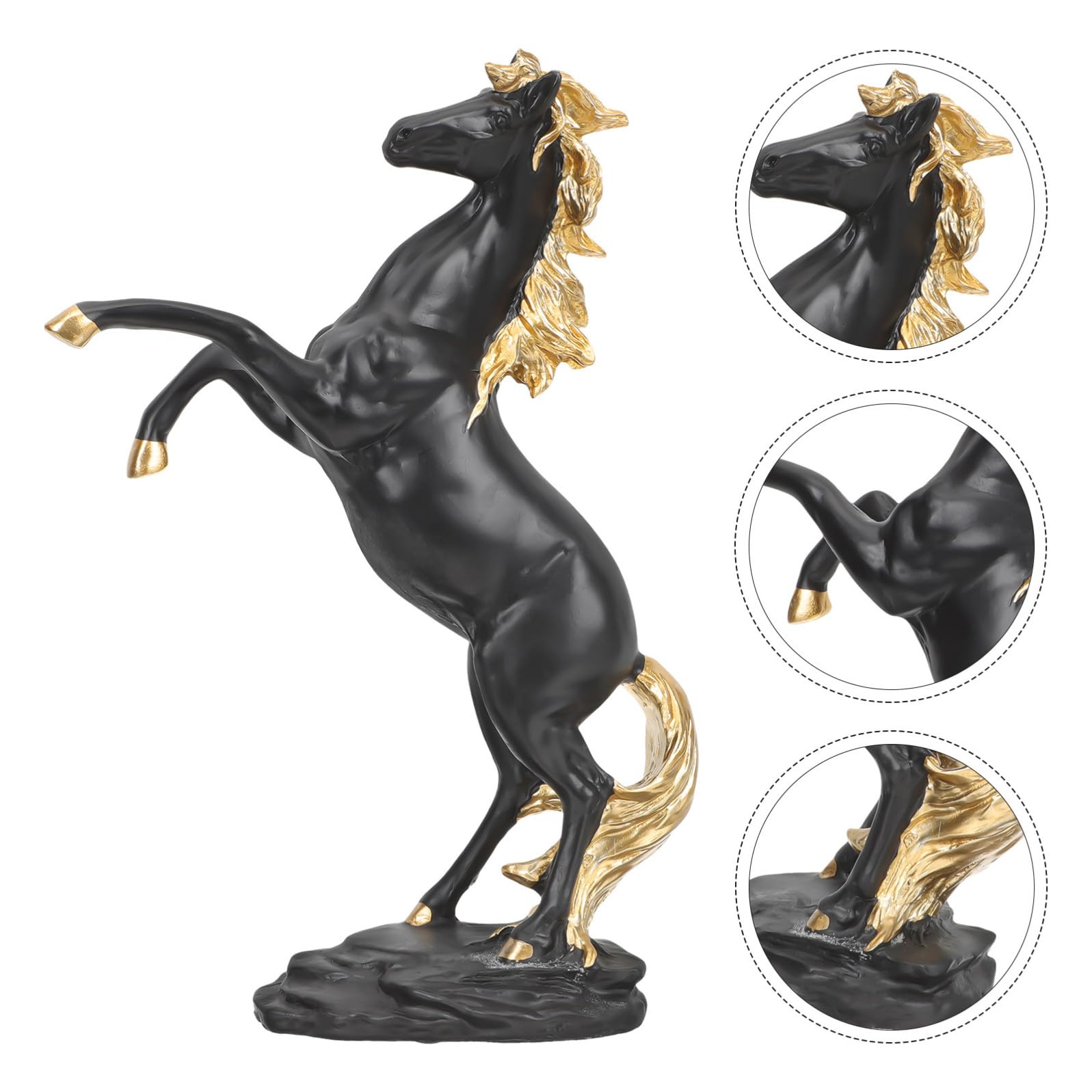 Statua Decorativa e Facile da Pulire Base Piatta Decorazione Realistica di Scultura Equestre in Resina Nera per Tavolo e Paesaggio, per Soggiorno e Ufficio